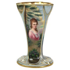 Vase royal allemand ancien peint à la main, doré et portrait en porcelaine, vers 1900