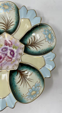 Antique German "R&S Prussia" Porcelain Oyster Plate in Blues & Violets, Ca. 1900