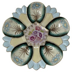 Antique German "R&S Prussia" Porcelain Oyster Plate in Blues & Violets, Ca. 1900