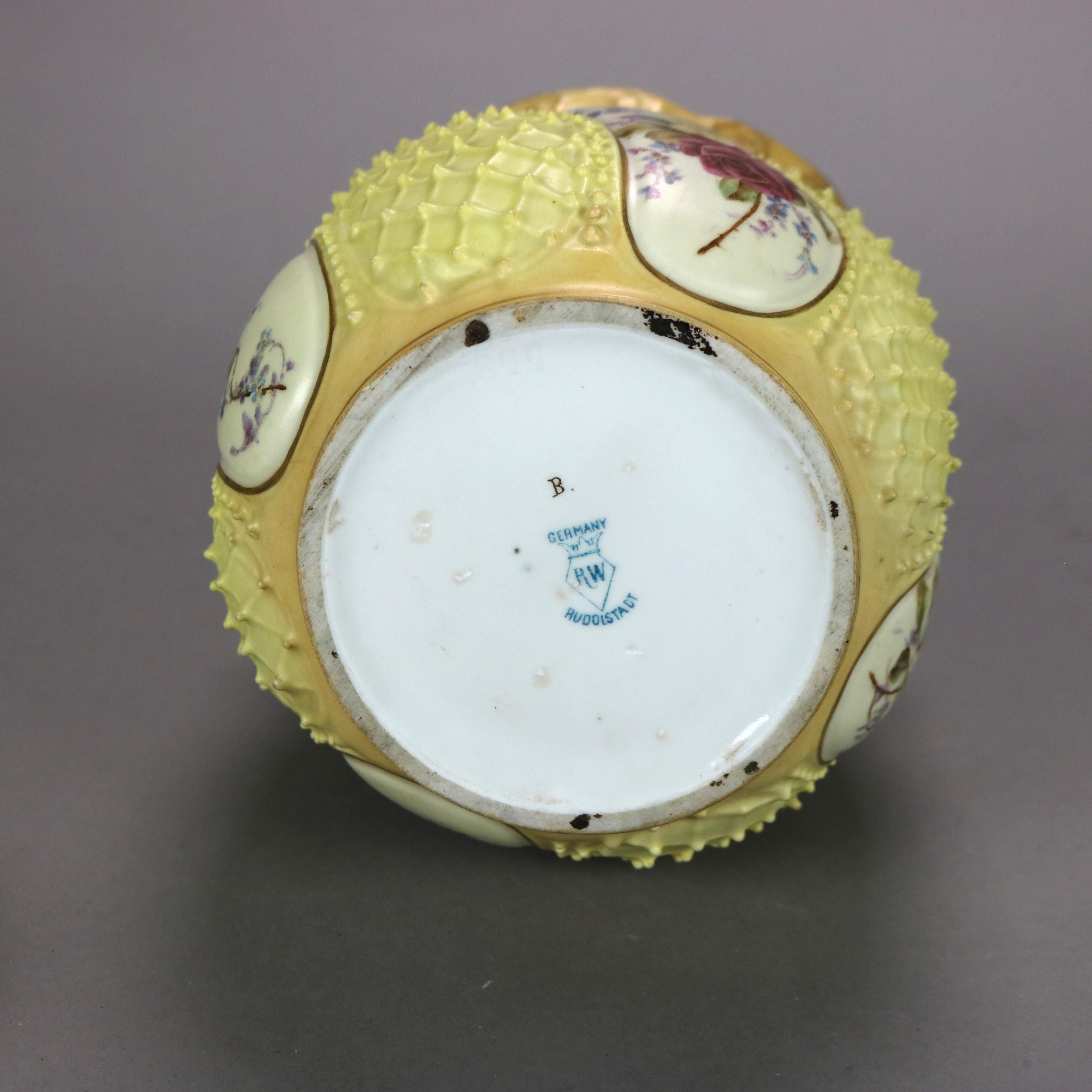 Antique German Rudolstadt Floral & Gilt Hand Painted Porcelain Biscuit Jar c1890 In Good Condition In Big Flats, NY