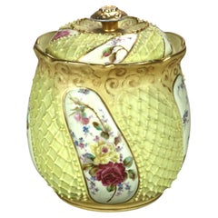 Antique German Rudolstadt Floral & Gilt Hand Painted Porcelain Biscuit Jar c1890