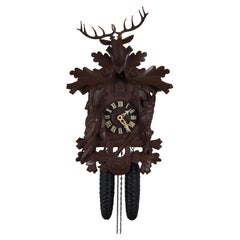 Antique German Schatz & Sohne Black Forest 8 Day Stag Hunt Cuckoo Clock 17"