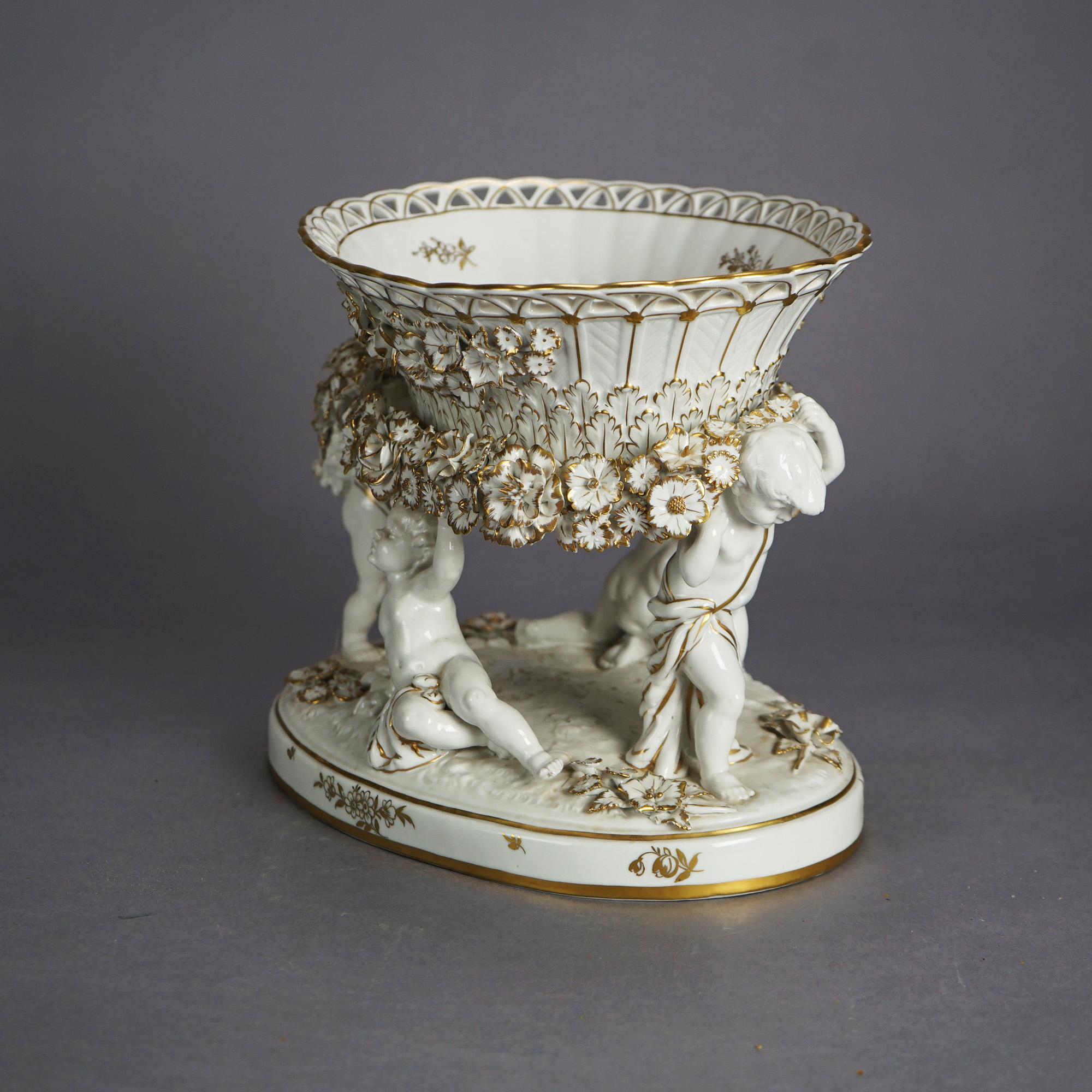 Antique German Schierholz Gilt Porcelain Figural Cherub Center Bowl c1920 7