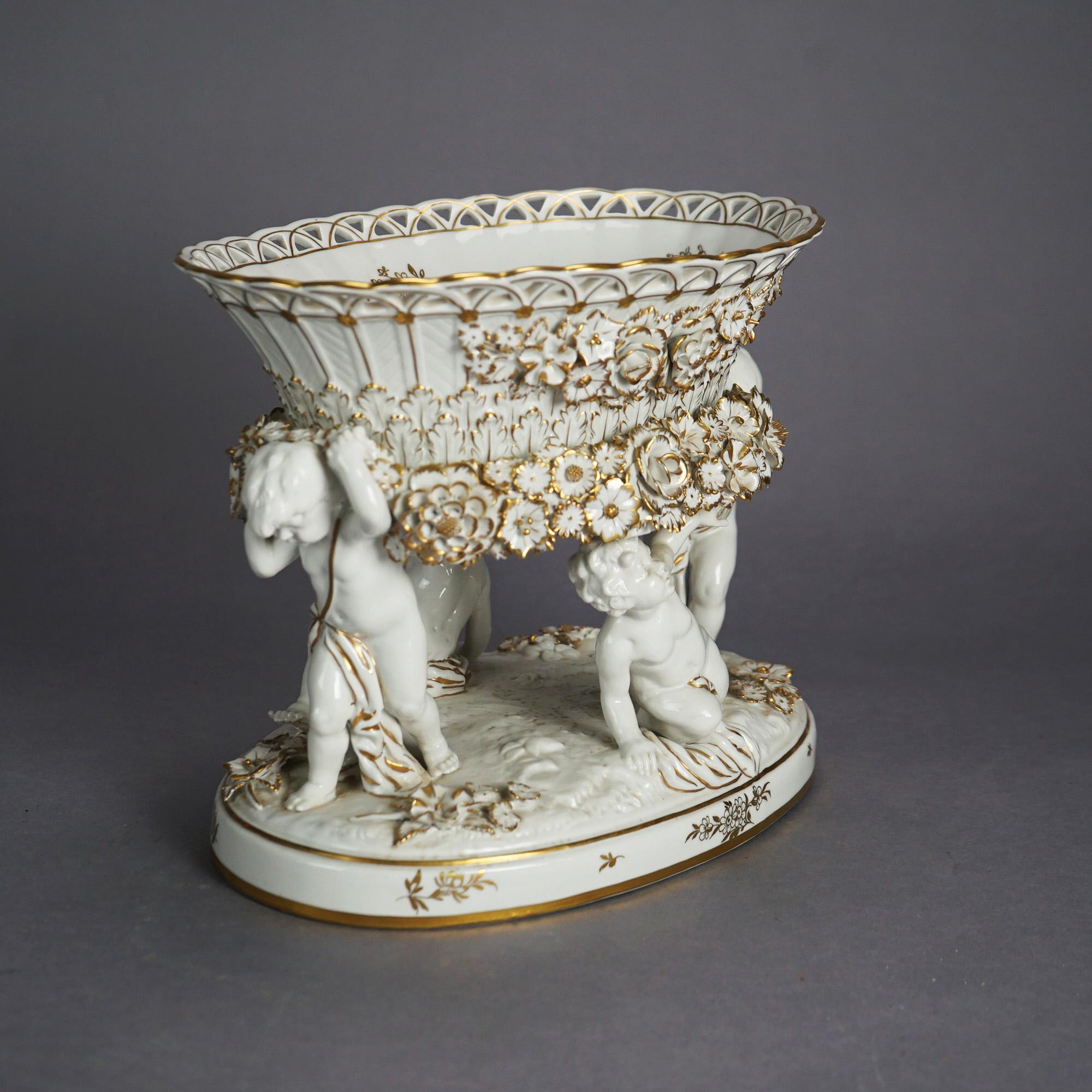 Antique German Schierholz Gilt Porcelain Figural Cherub Center Bowl c1920 9