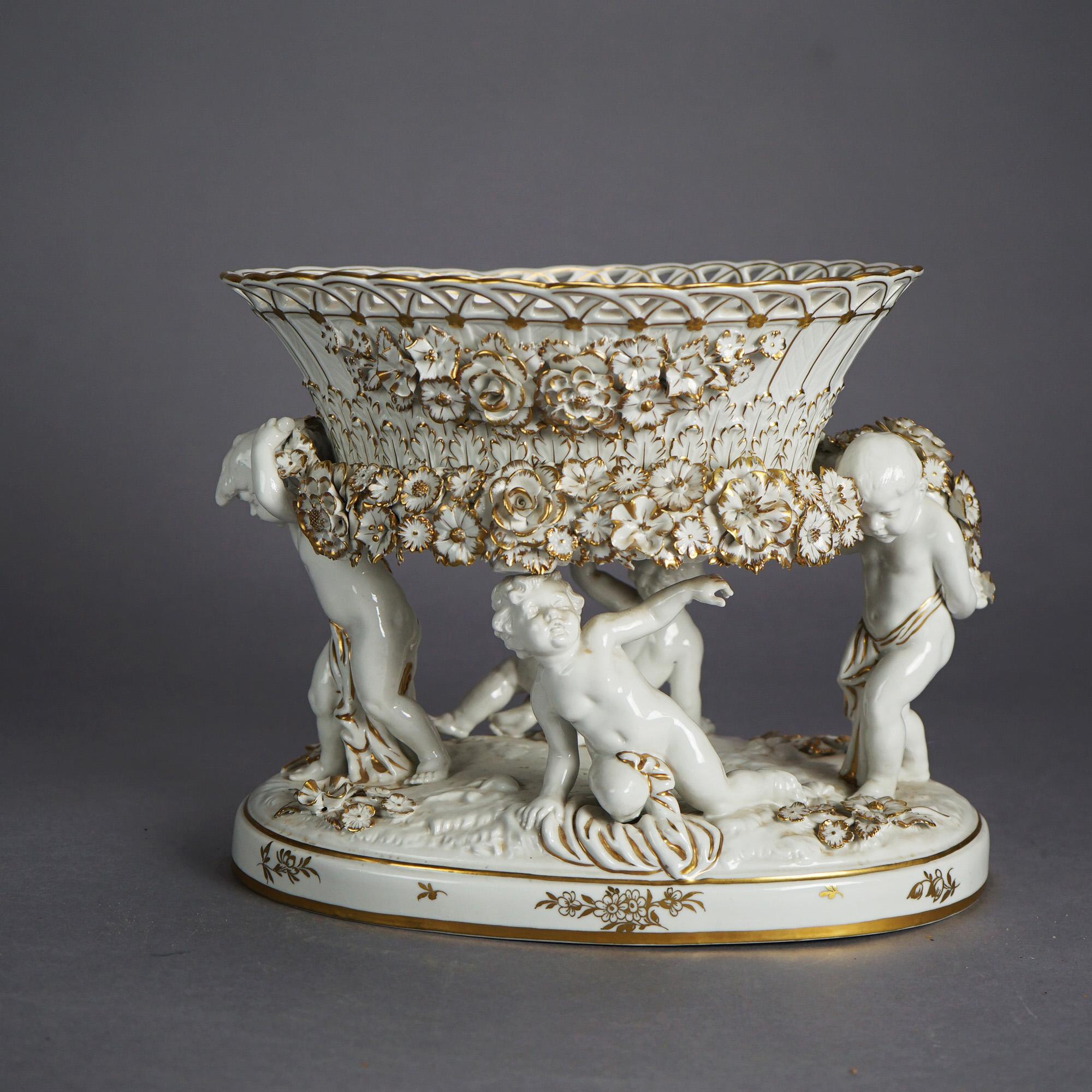 Antique German Schierholz Gilt Porcelain Figural Cherub Center Bowl c1920 10