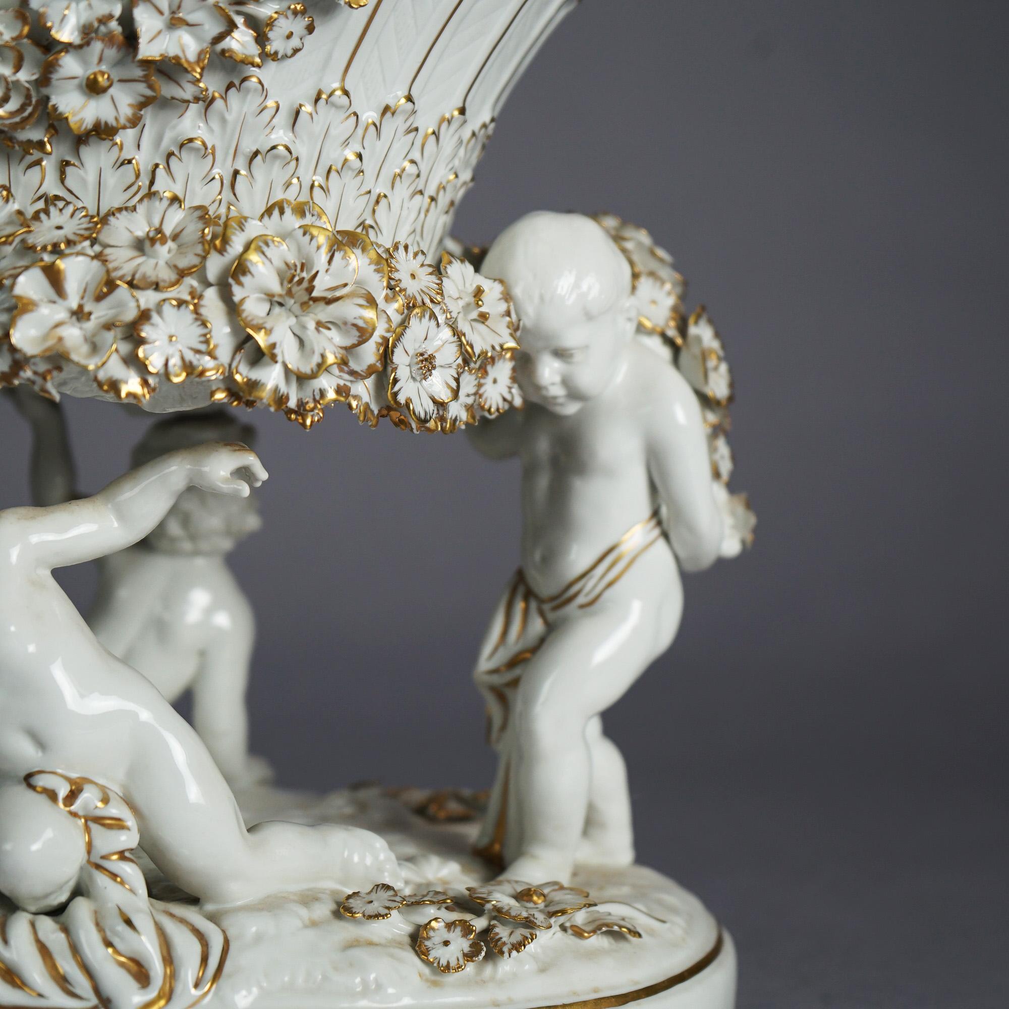 Antique German Schierholz Gilt Porcelain Figural Cherub Center Bowl c1920 11