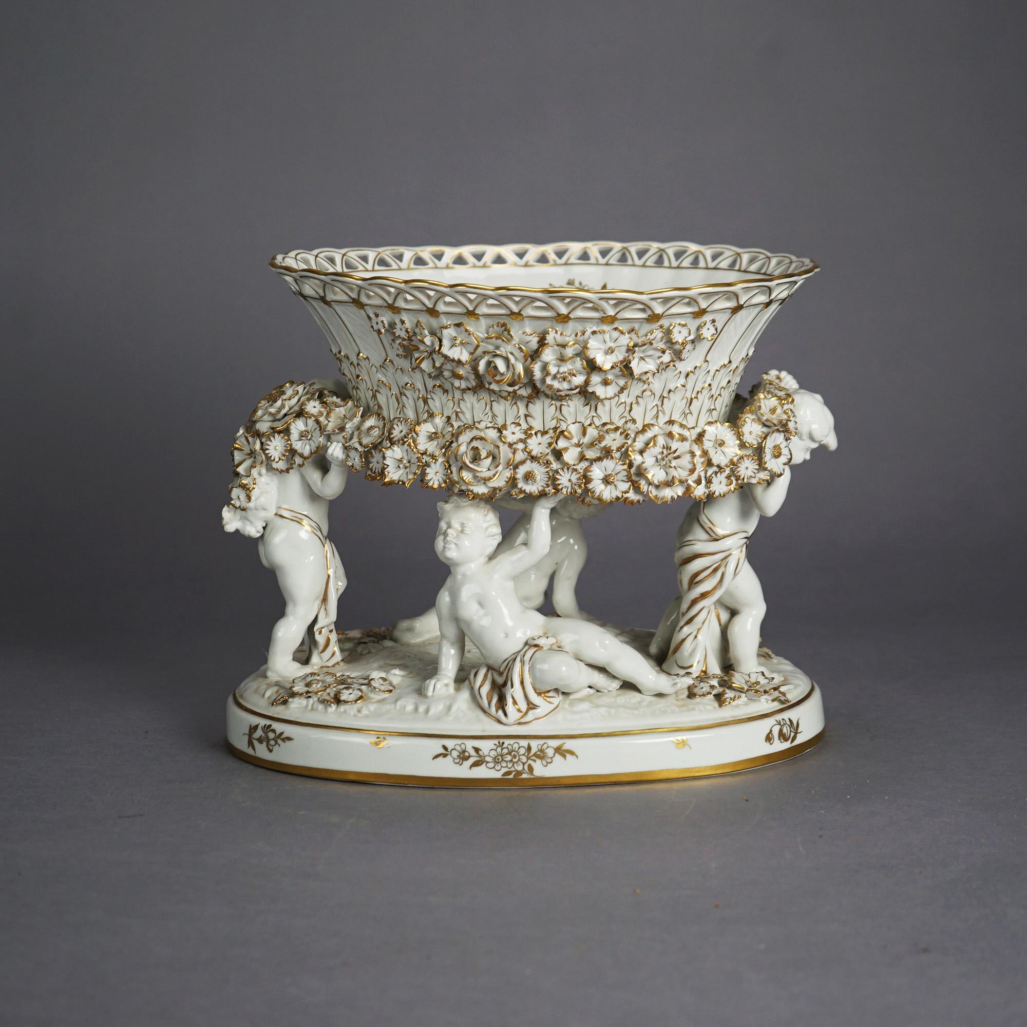 Antique German Schierholz Gilt Porcelain Figural Cherub Center Bowl c1920 1