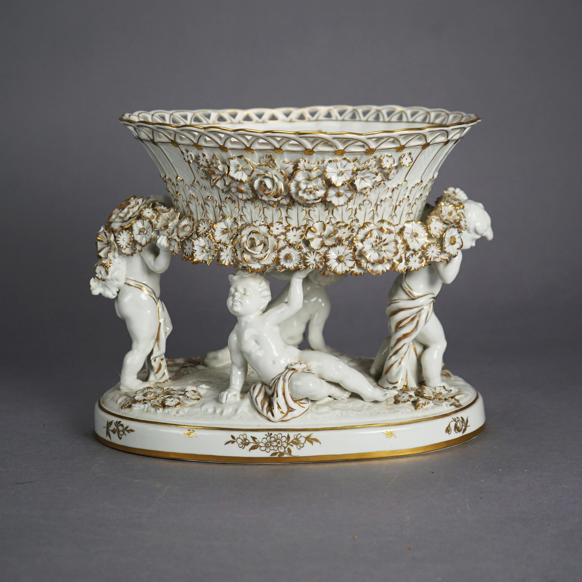 Antique German Schierholz Gilt Porcelain Figural Cherub Center Bowl c1920 4