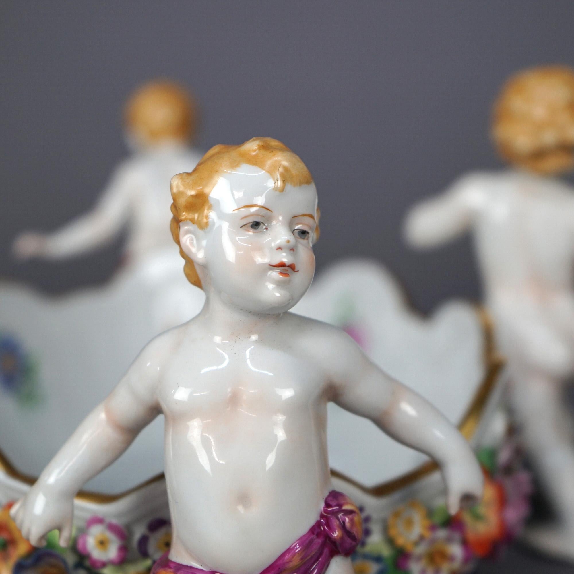 Antique German Schierholz Hand Painted & Gilt Figural Cherub Center Bowl, c1910 In Good Condition In Big Flats, NY