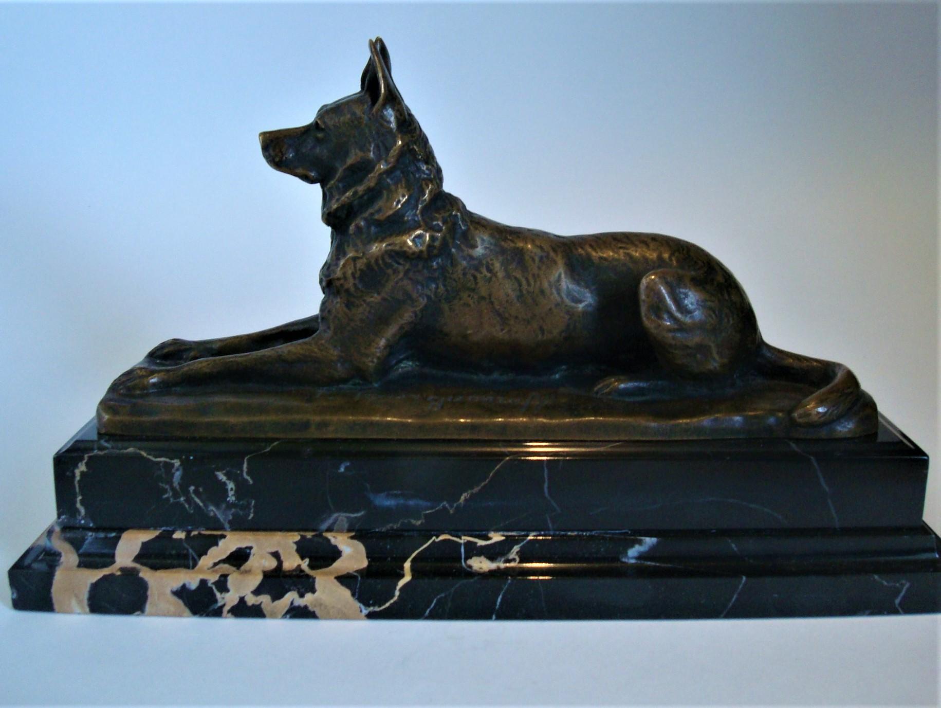 Arts and Crafts Antique German Shepherd Bronze Sculpture of Dog by Pierre Nicolas Tourgueneff