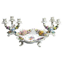 Antique German Shiereholz Meissen Porcelain Garniture Set, Bowl & Candelabrum