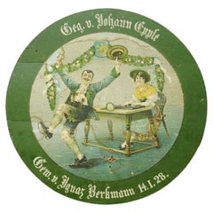 Antique German Shooting Target with Festive Couple Scene, Germany 1928