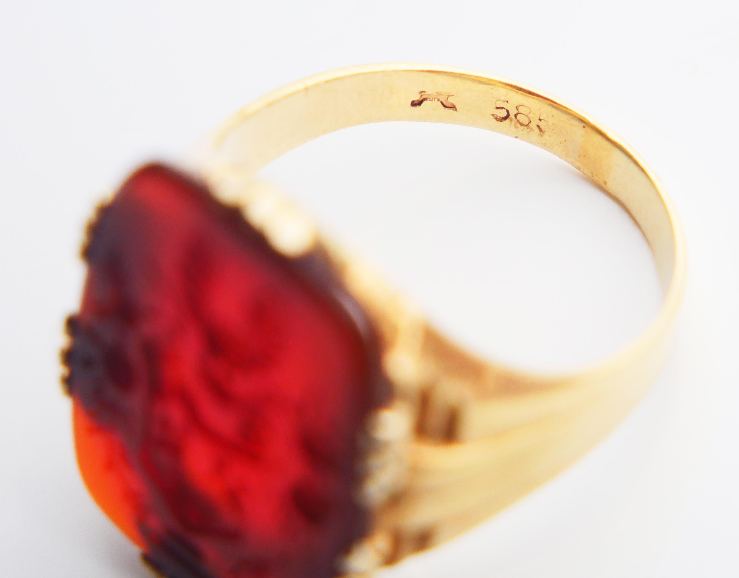 Antique German Signet Men Unisex Intaglio Ring Carnelian 14K Gold ØUS7.5/6gr 9