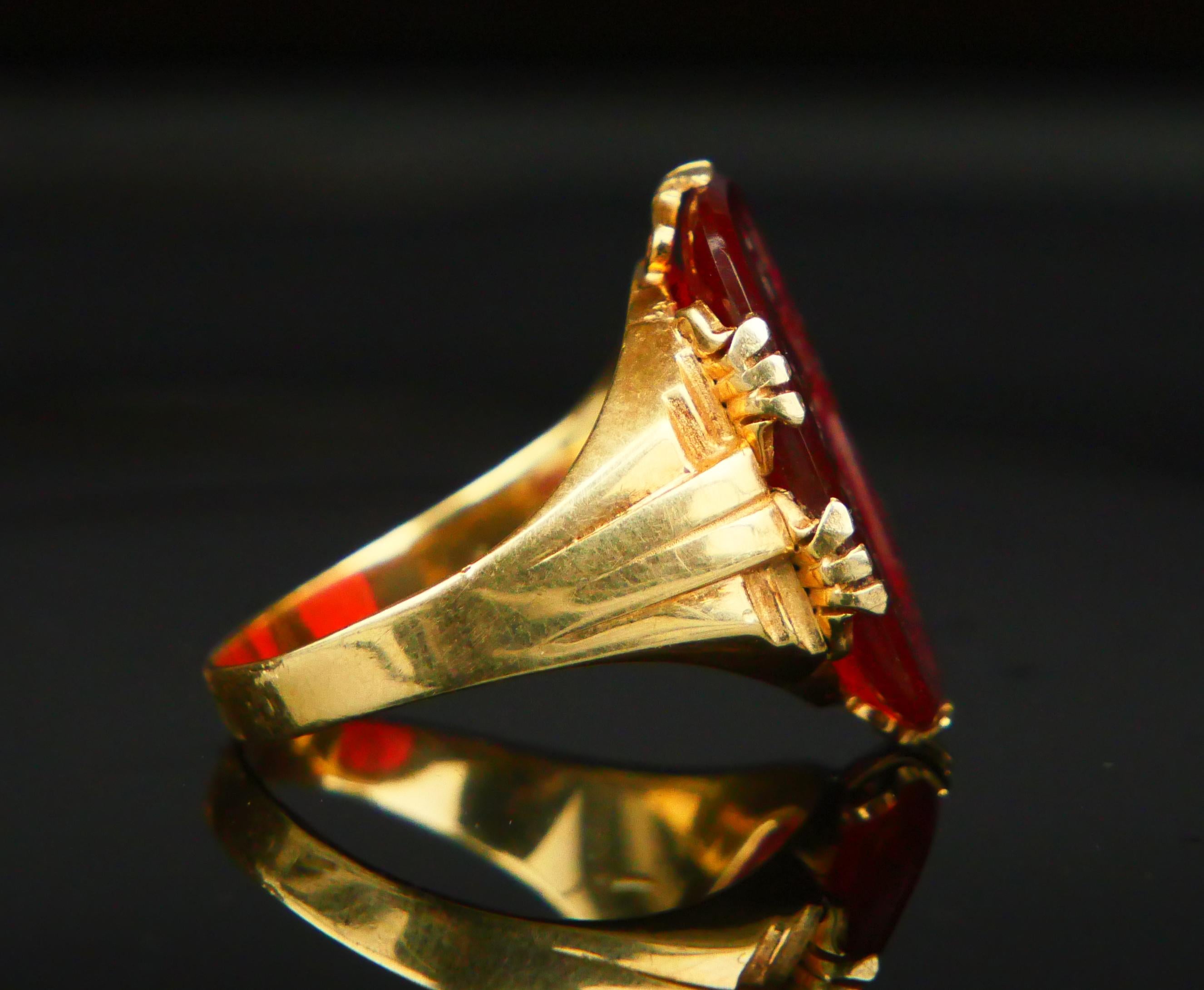 Emerald Cut Antique German Signet Men Unisex Intaglio Ring Carnelian 14K Gold ØUS7.5/6gr
