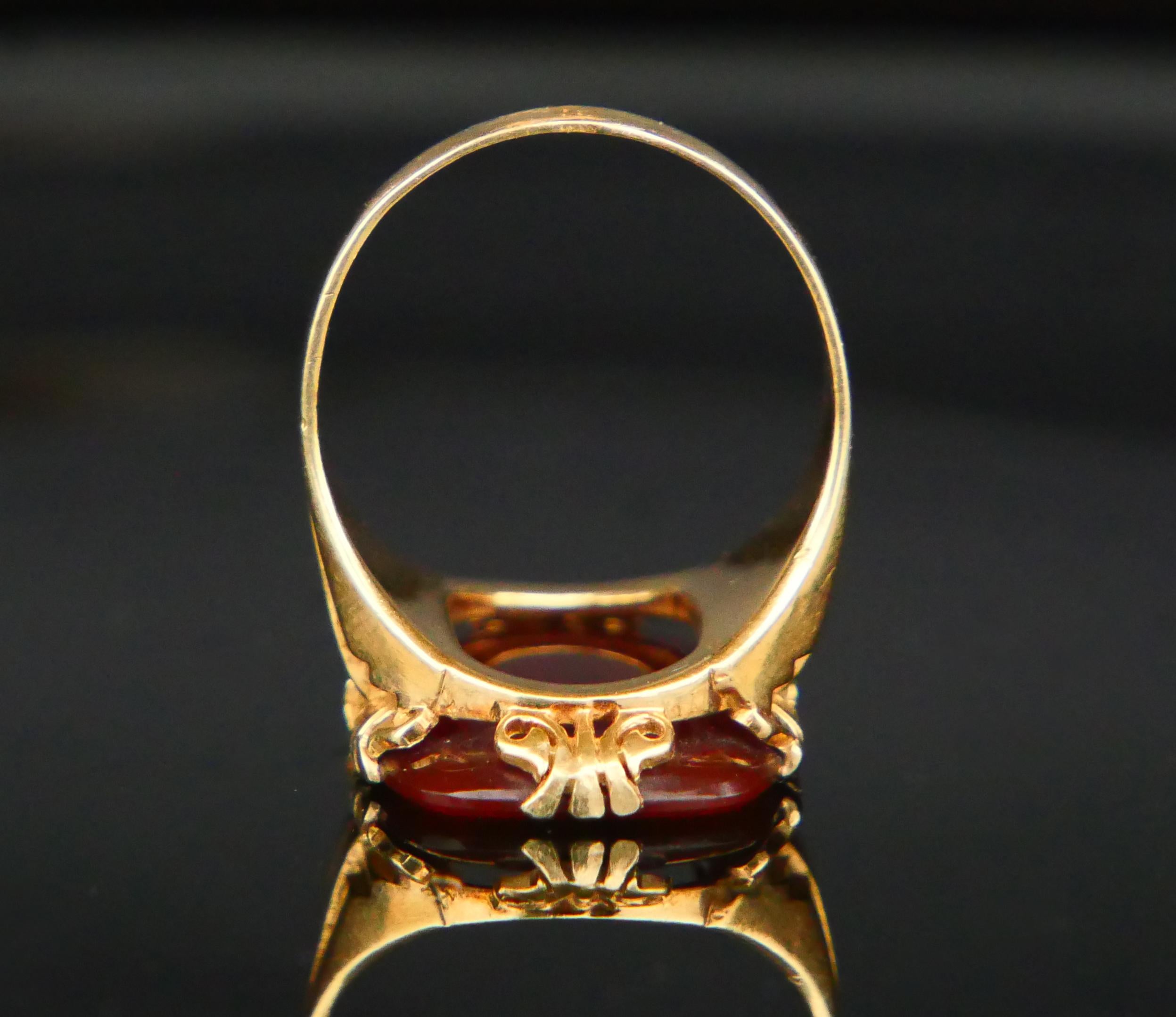 Antique German Signet Men Unisex Intaglio Ring Carnelian 14K Gold ØUS7.5/6gr 1