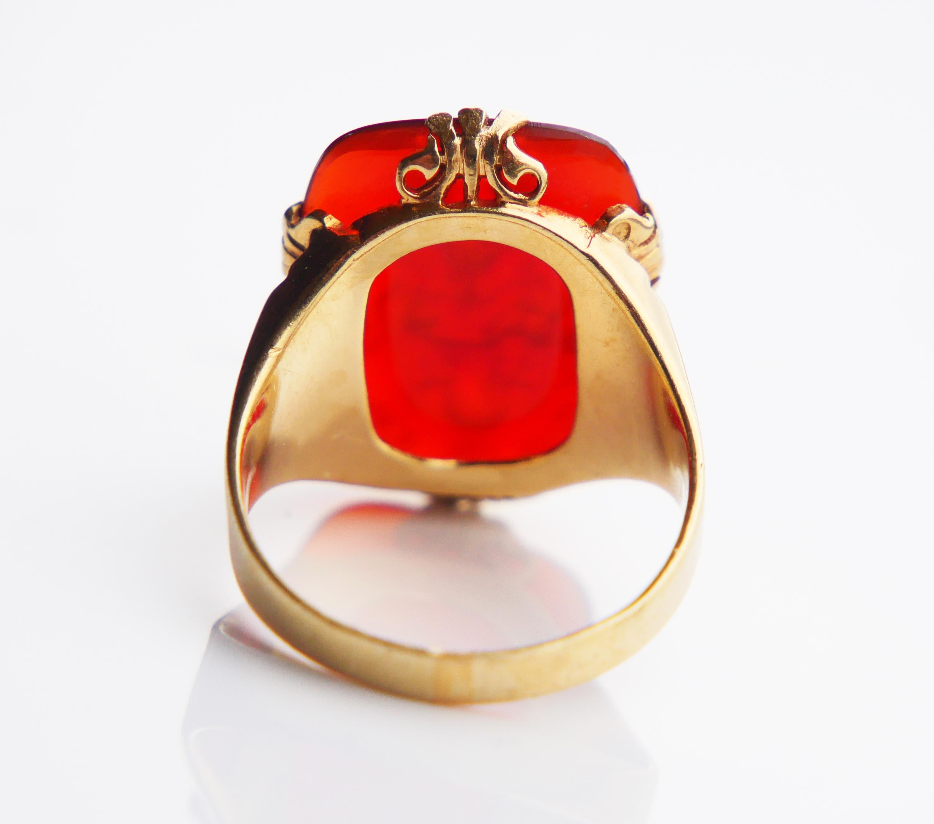 Antique German Signet Men Unisex Intaglio Ring Carnelian 14K Gold ØUS7.5/6gr 5