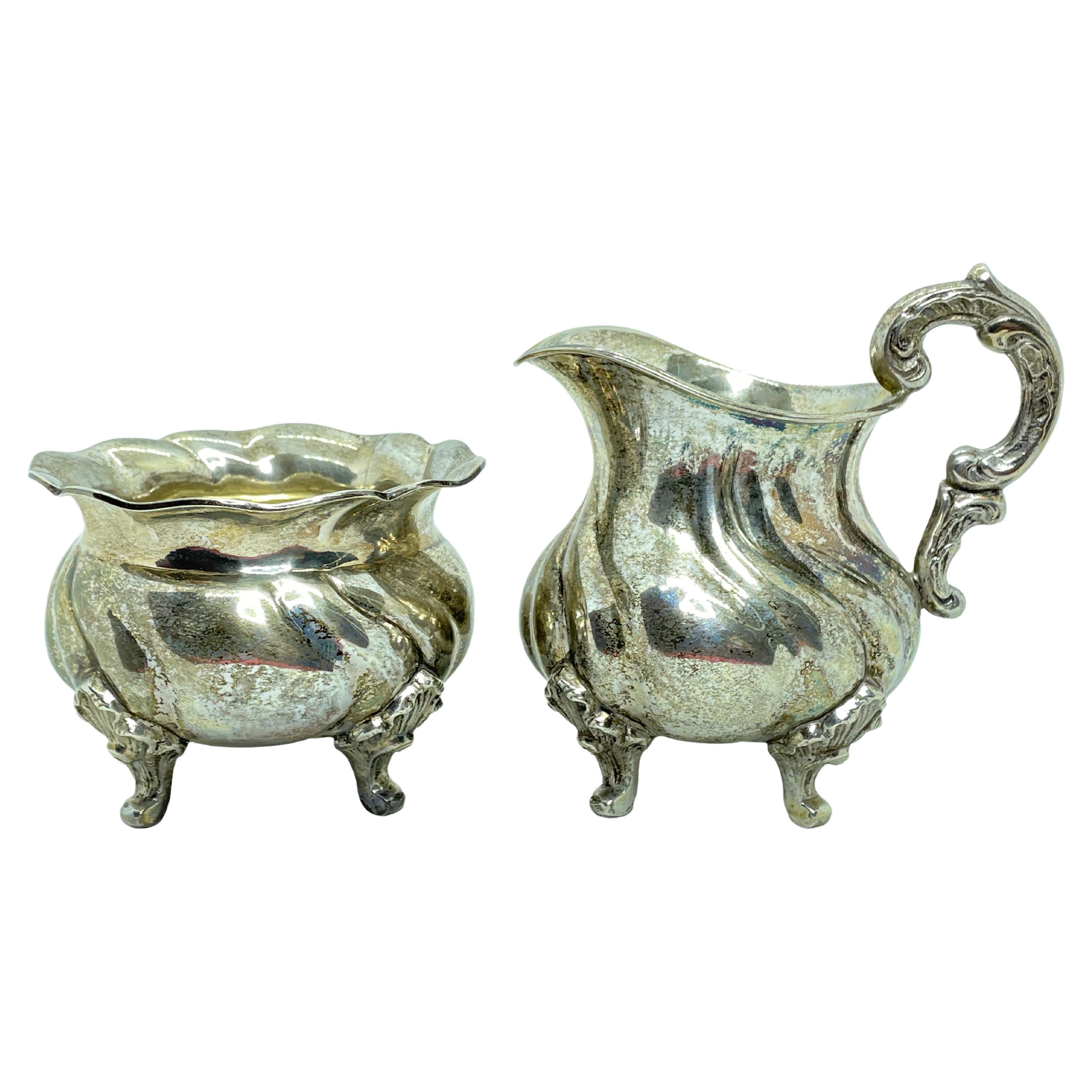 Antique German Silver 800 Sugar and Creamer Set of 2 Pieces For Sale