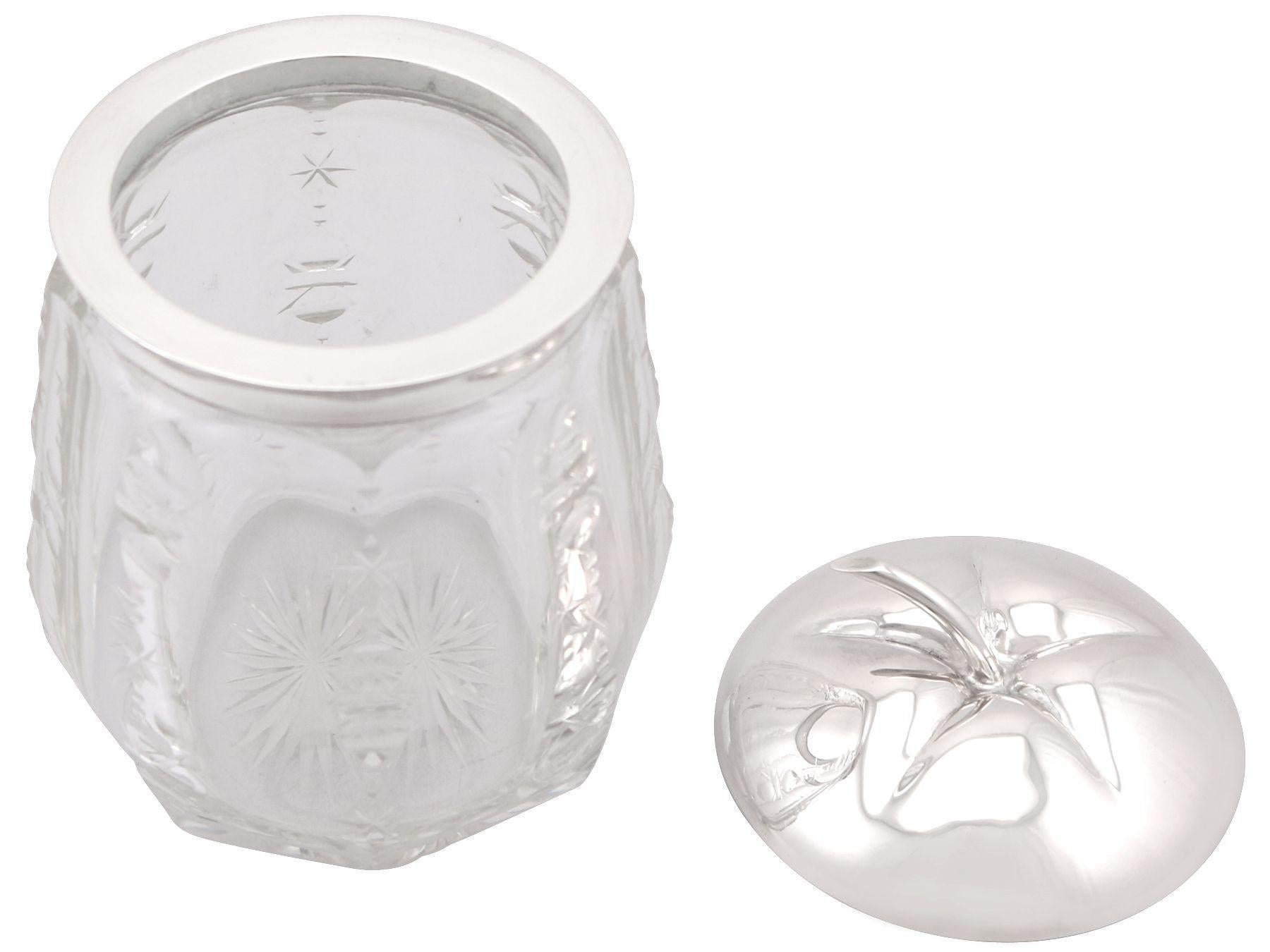 Sterling Silver Antique German Silver and Cut Glass Apple Jar For Sale