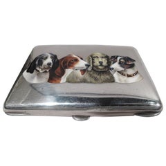 Antique German Silver and Enamel Hound Dog Canine Case