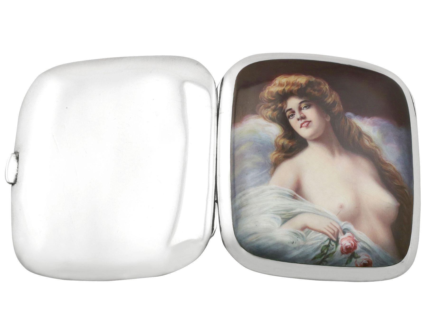 Antique German Silver and Erotica Enamel Cigarette Case In Excellent Condition For Sale In Jesmond, Newcastle Upon Tyne