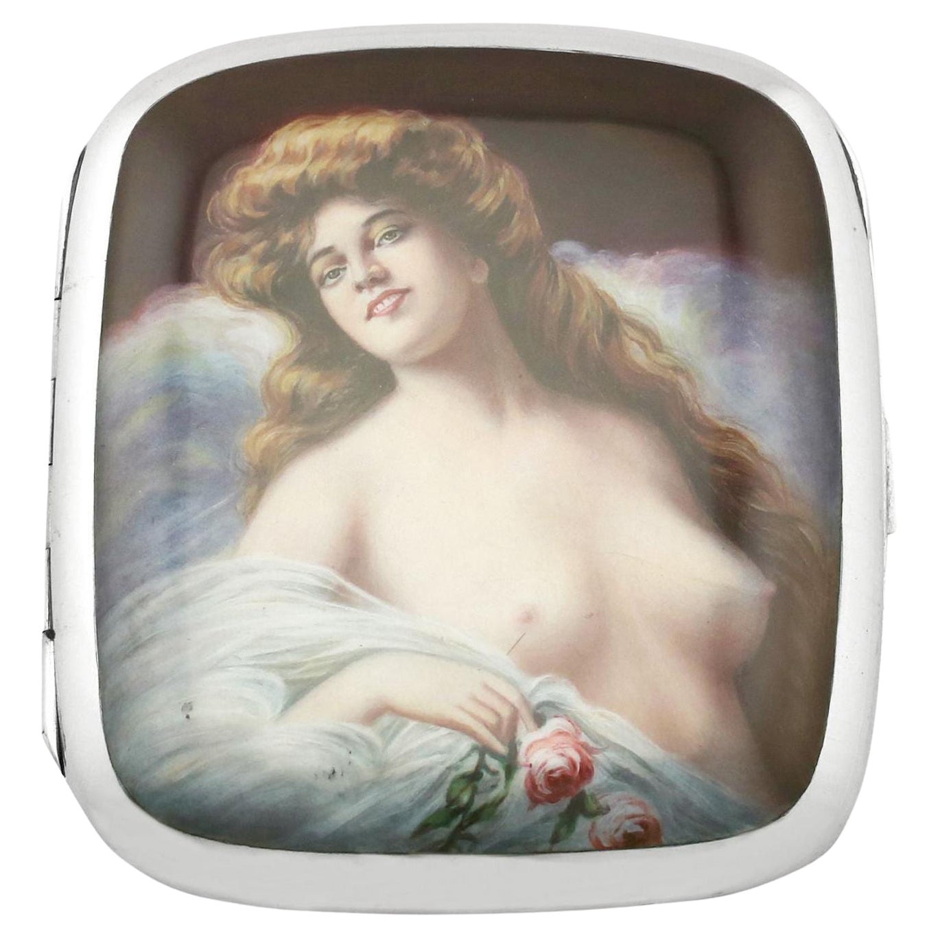Antique German Silver and Erotica Enamel Cigarette Case