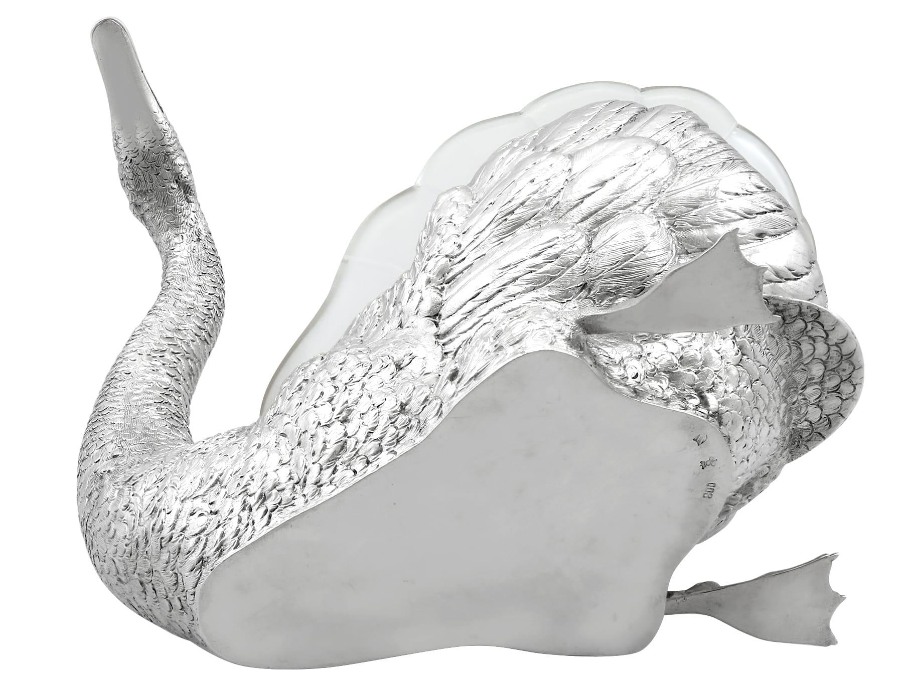 1910s German Silver and Glass Swan Dish / Centrepiece For Sale 7