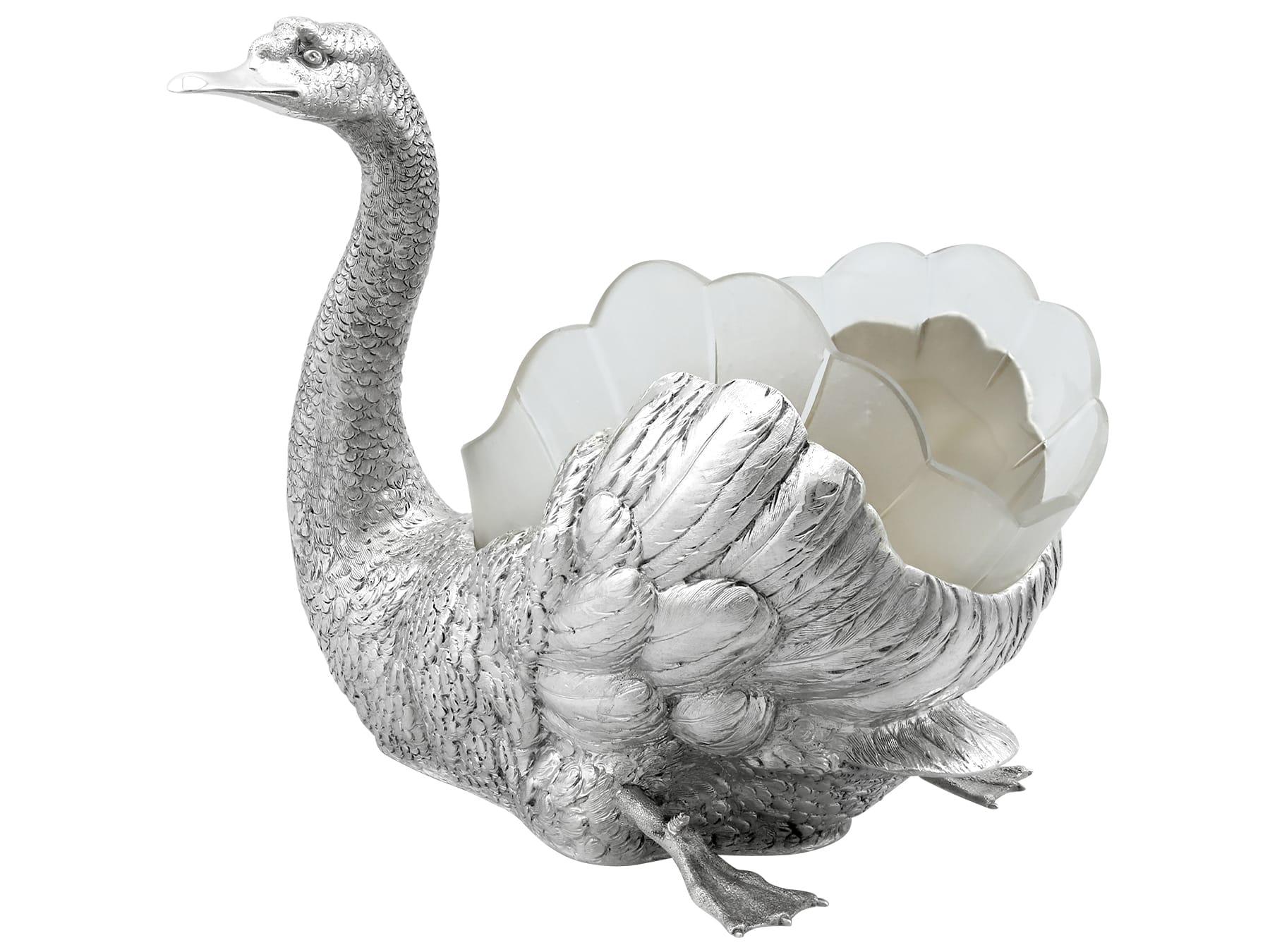 1910s German Silver and Glass Swan Dish / Centrepiece For Sale 1
