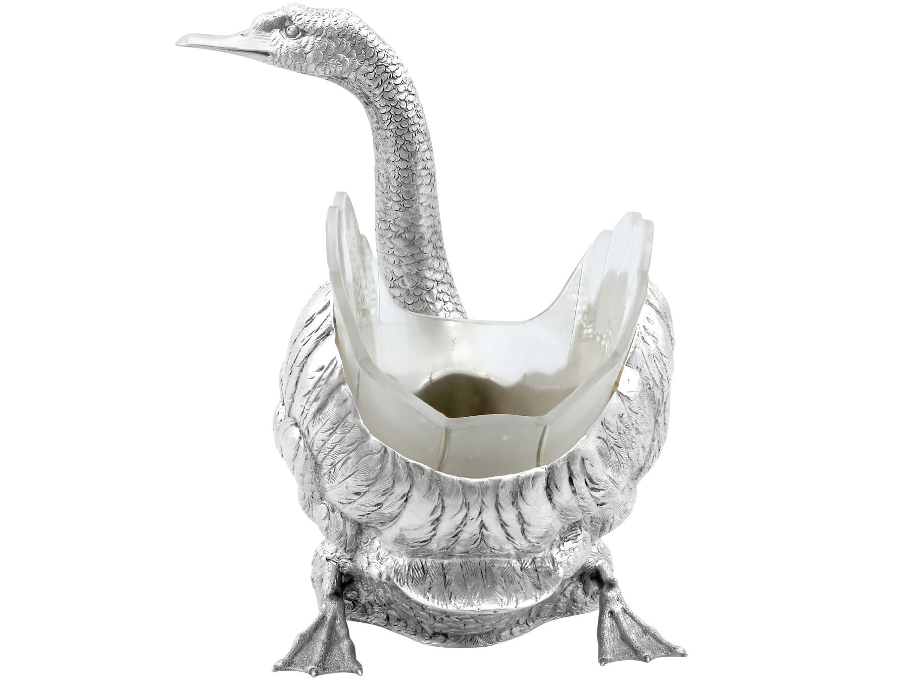 1910s German Silver and Glass Swan Dish / Centrepiece For Sale 2