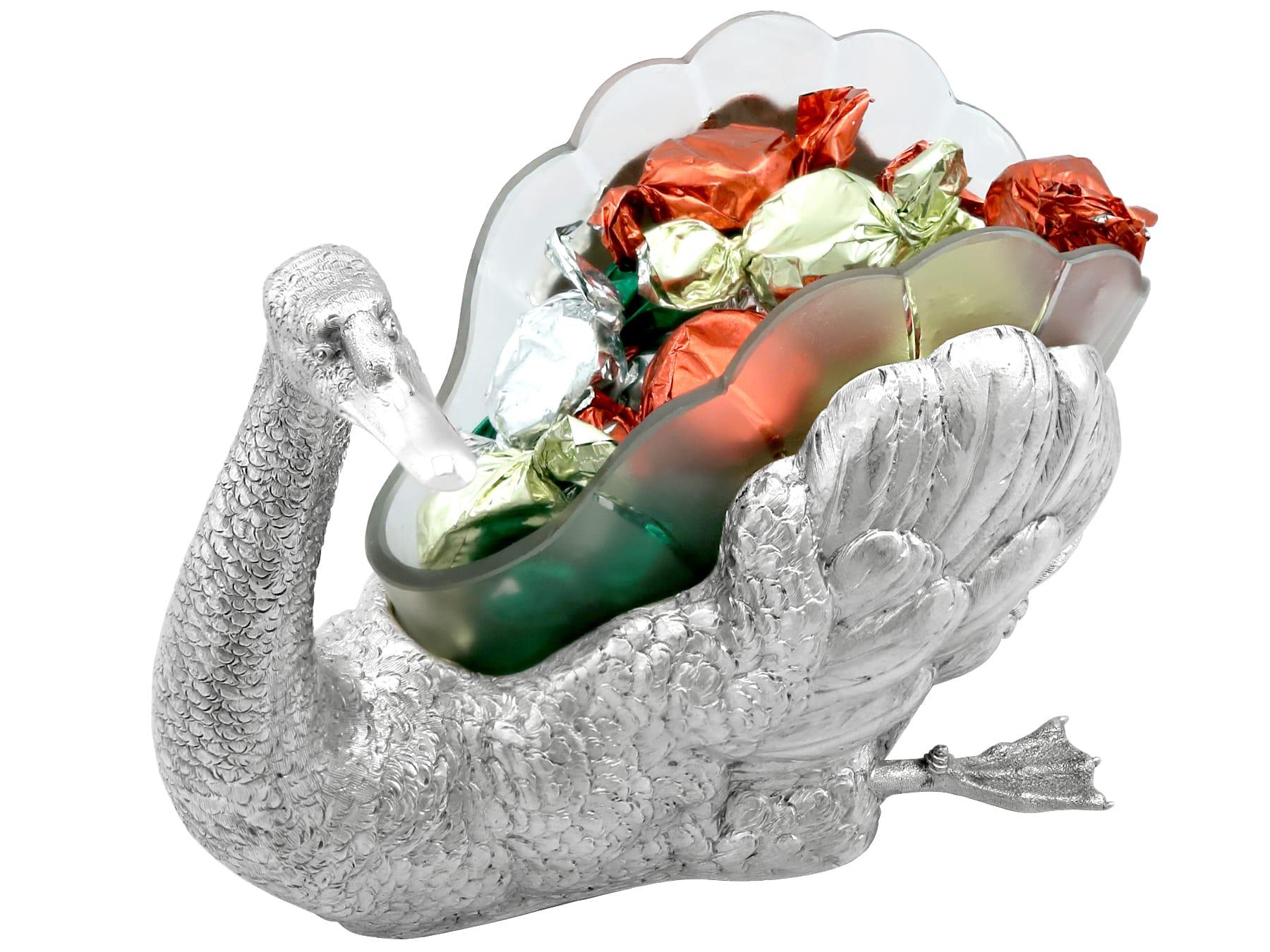 1910s German Silver and Glass Swan Dish / Centrepiece For Sale 4