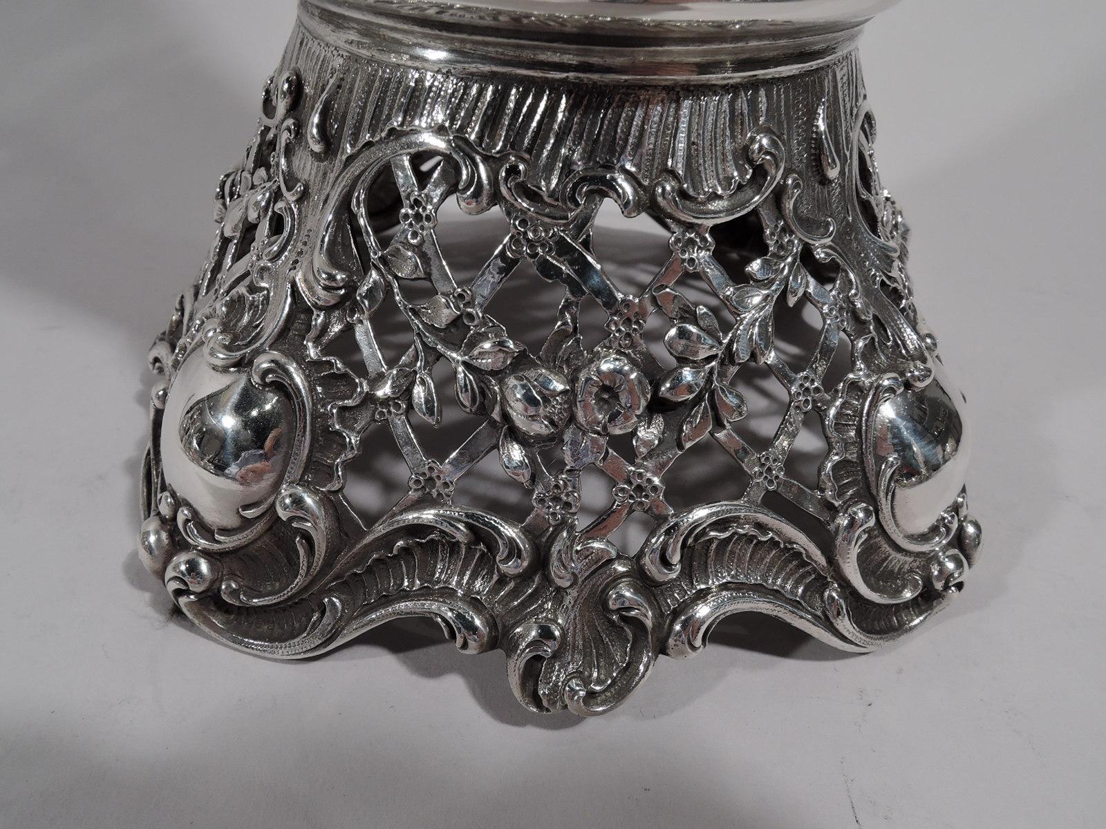 Edwardian Antique German Silver and Glass Trumpet Vase
