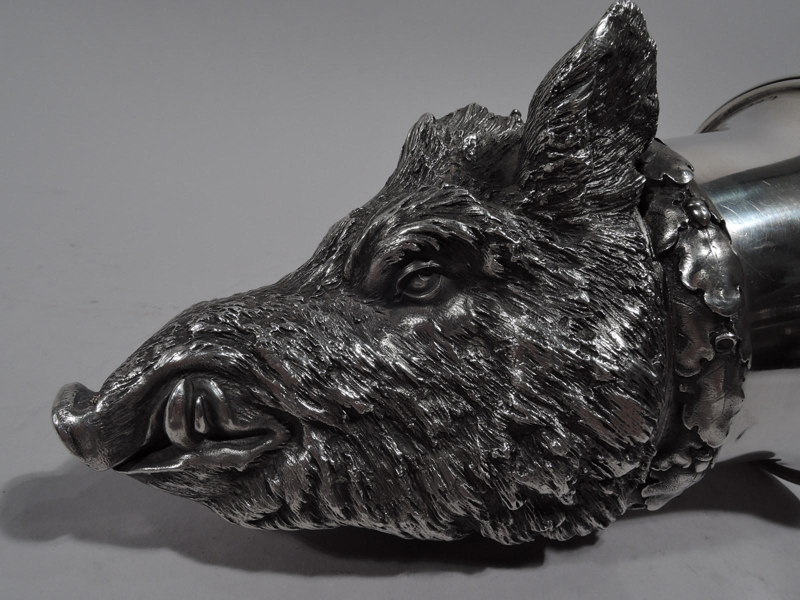 Allemand Ancienne coupe d'étrier en argent allemand tête de sanglier 