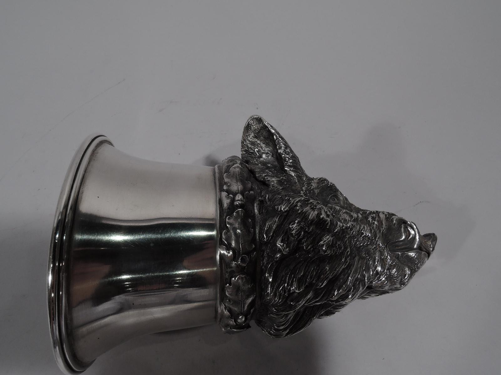 Ancienne coupe d'étrier en argent allemand tête de sanglier 