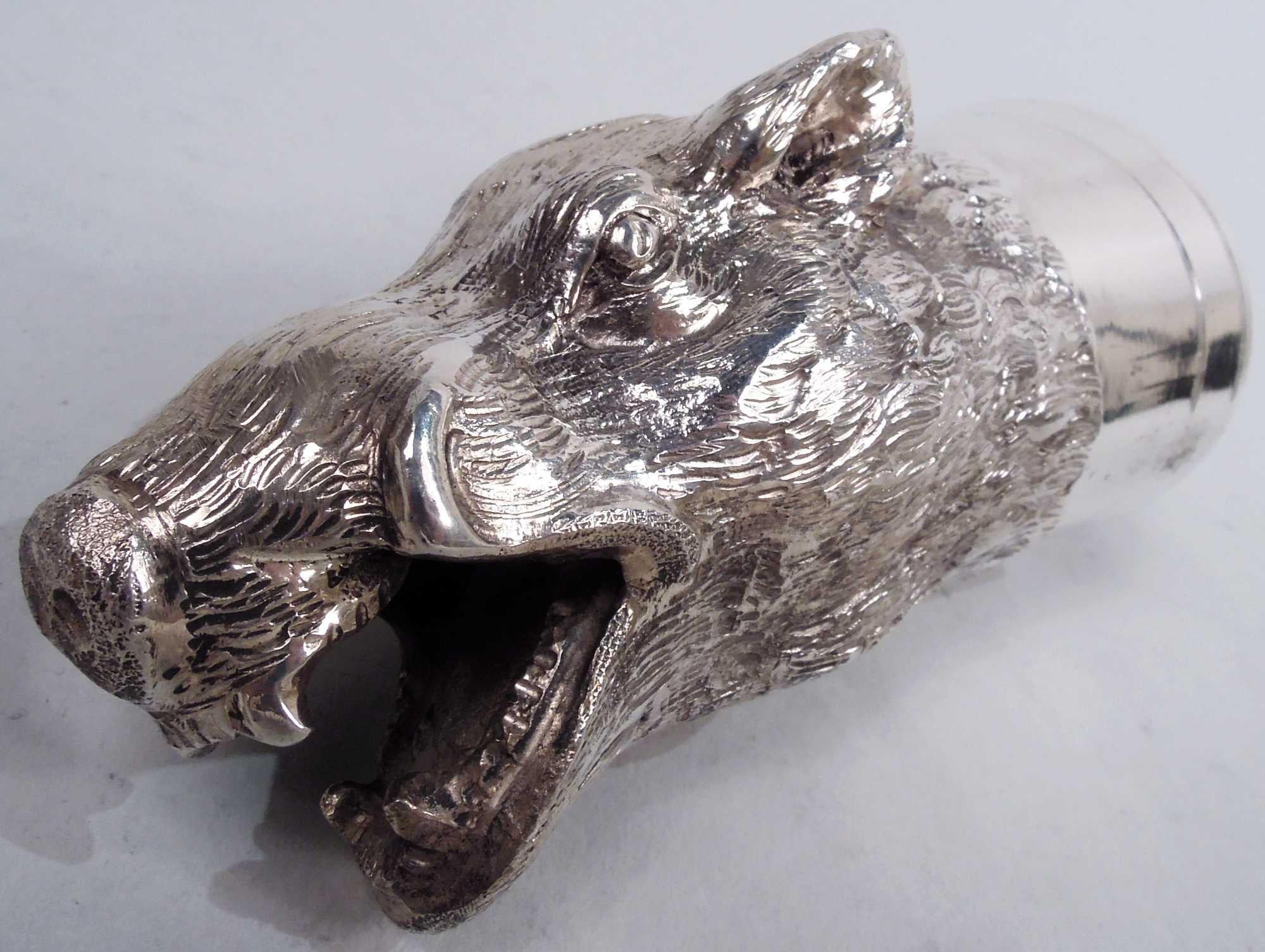Cast Antique German Silver Boar Head Stirrup Cup For Sale