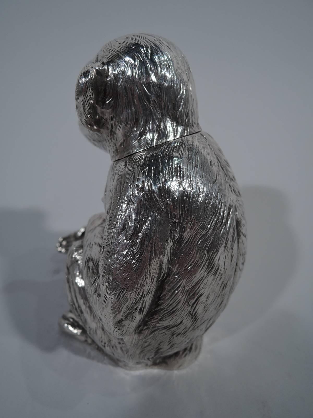 Edwardian Antique German Silver Box in Form of Friendly Monkey