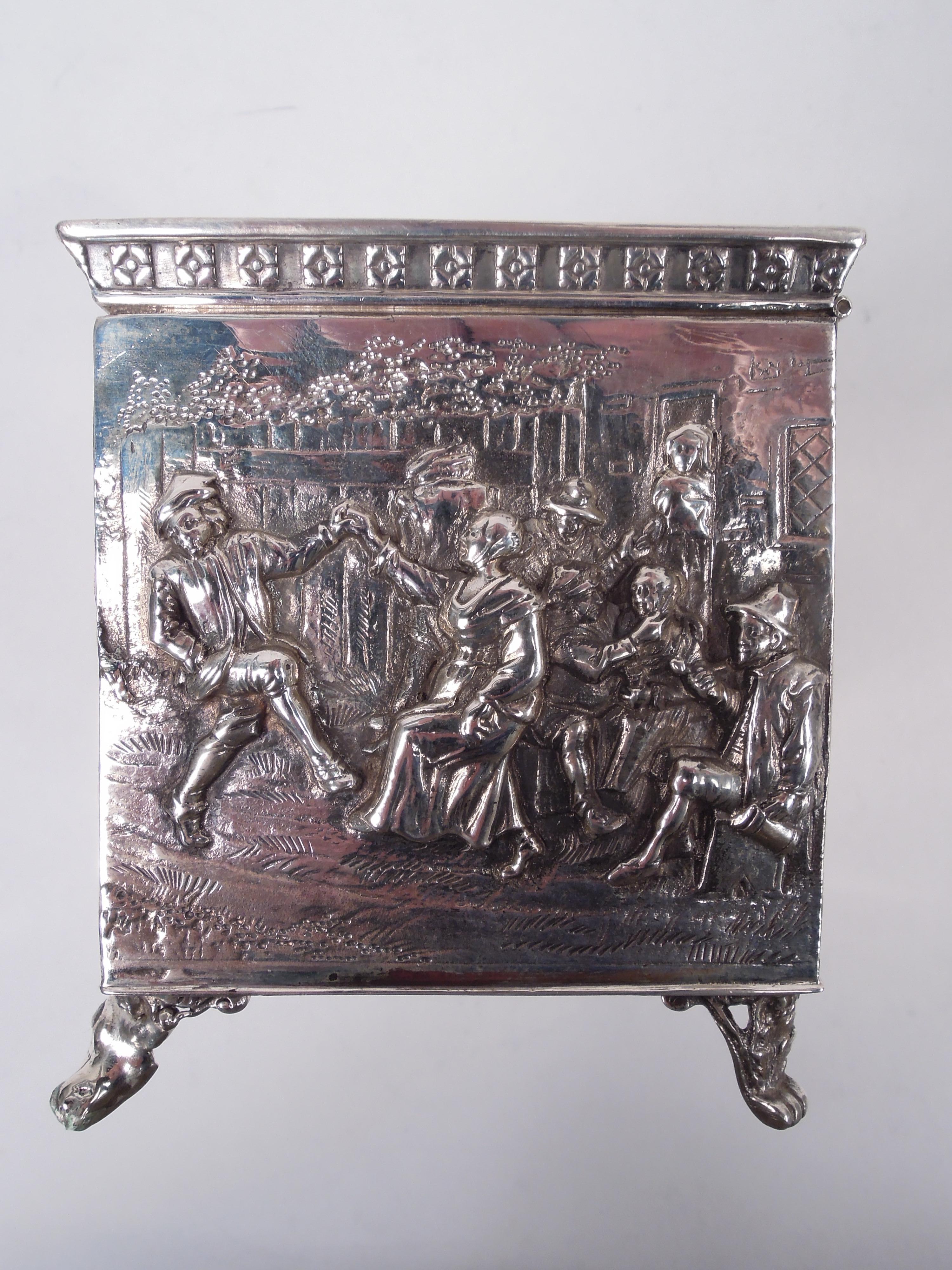 Edwardian Antique German Silver Box with Olden Days Scenes For Sale