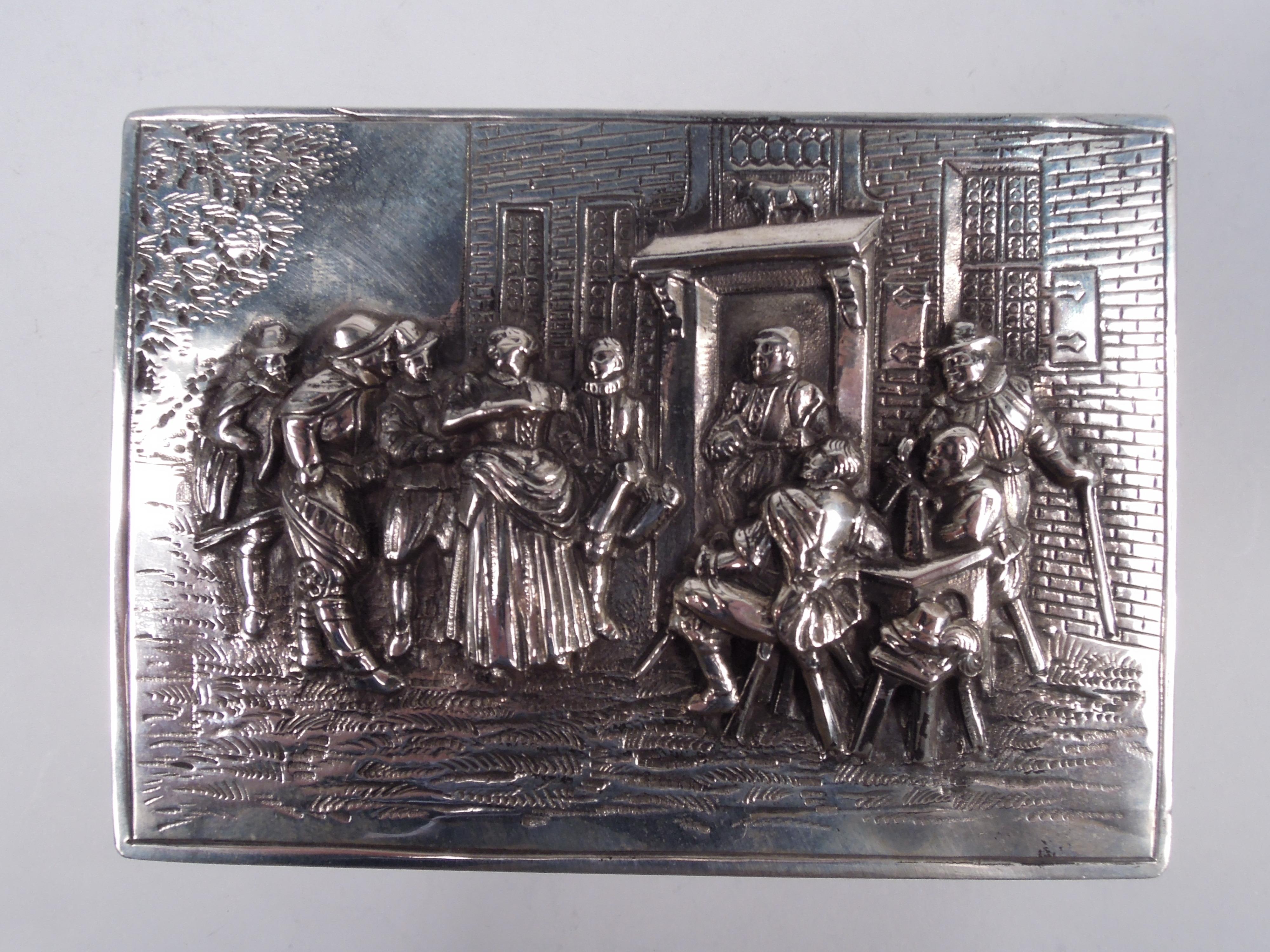 Antique German Silver Box with Olden Days Scenes In Good Condition For Sale In New York, NY