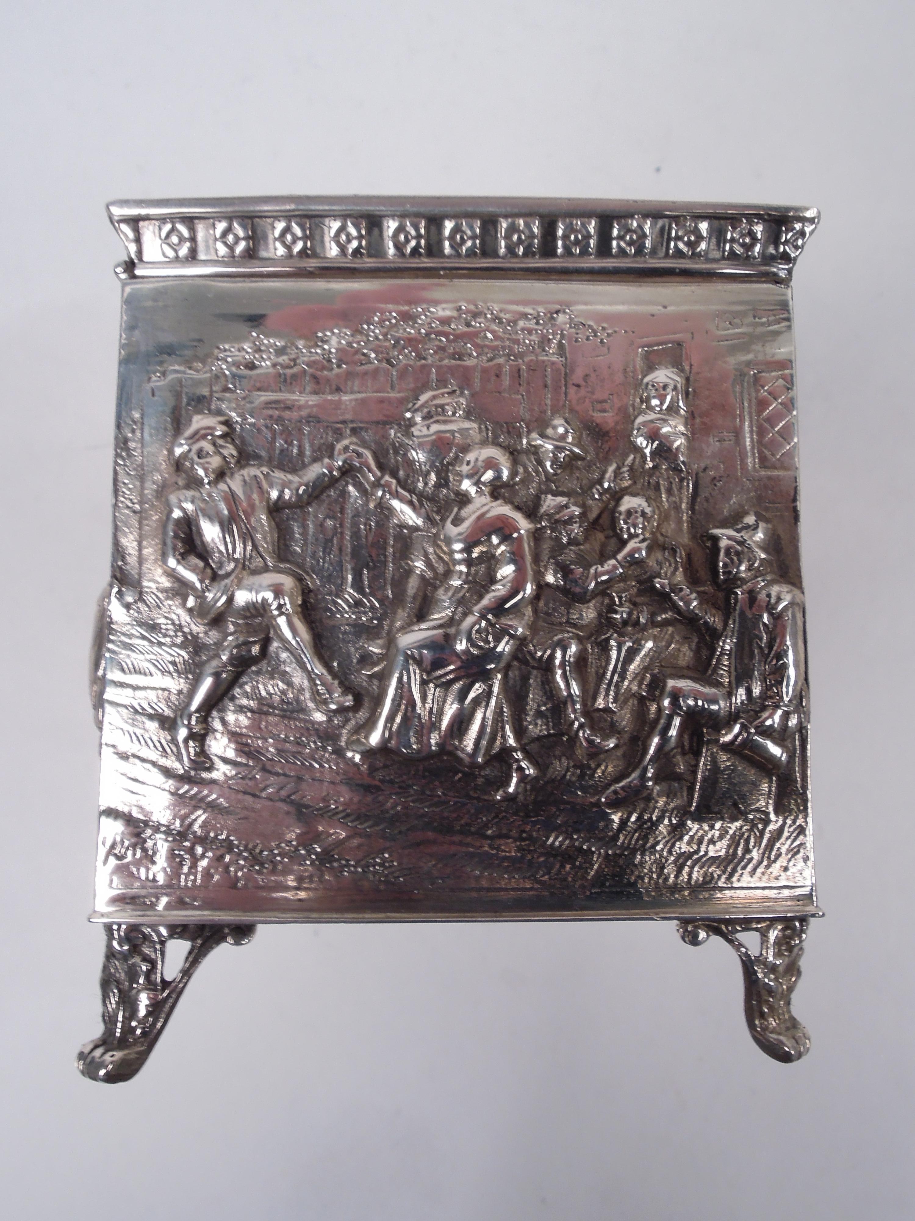 20th Century Antique German Silver Box with Olden Days Scenes For Sale