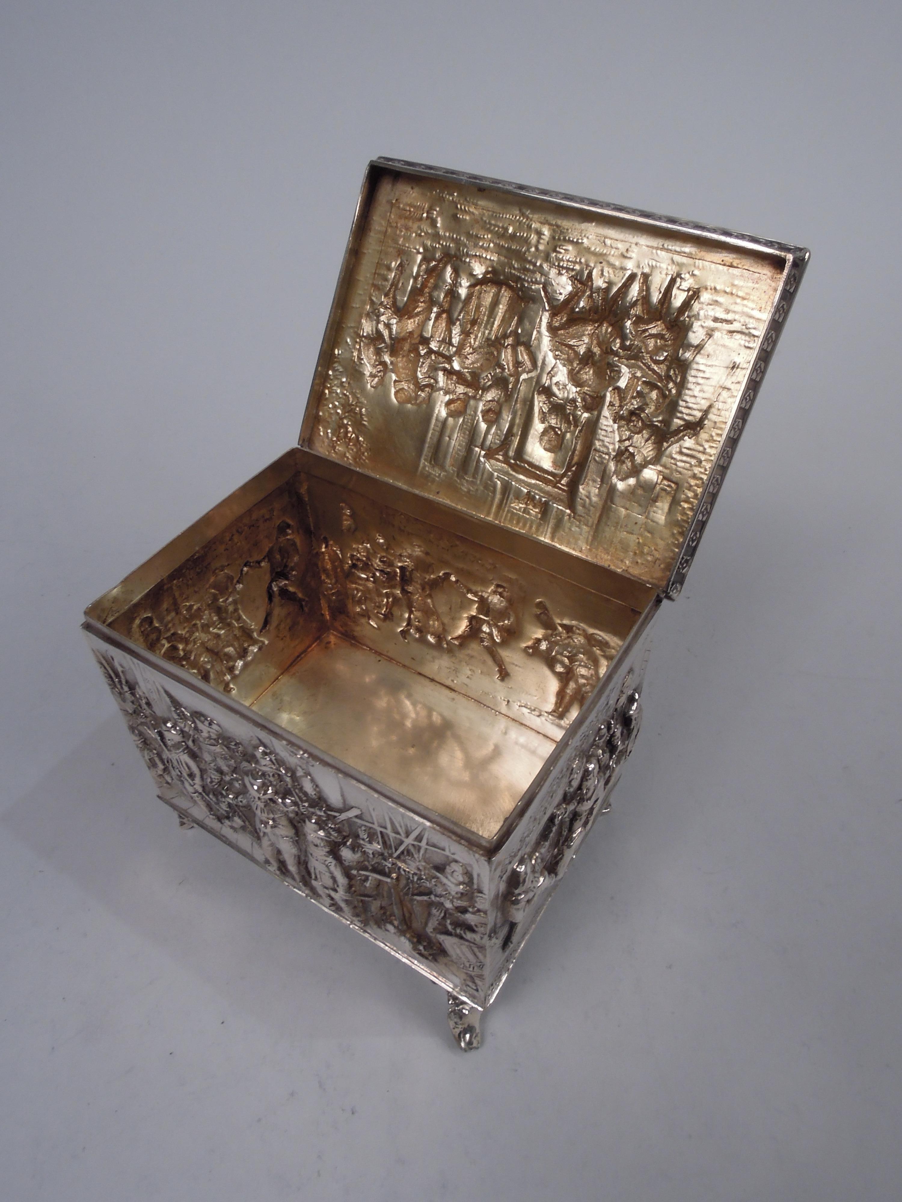 Antique German Silver Box with Olden Days Scenes For Sale 1