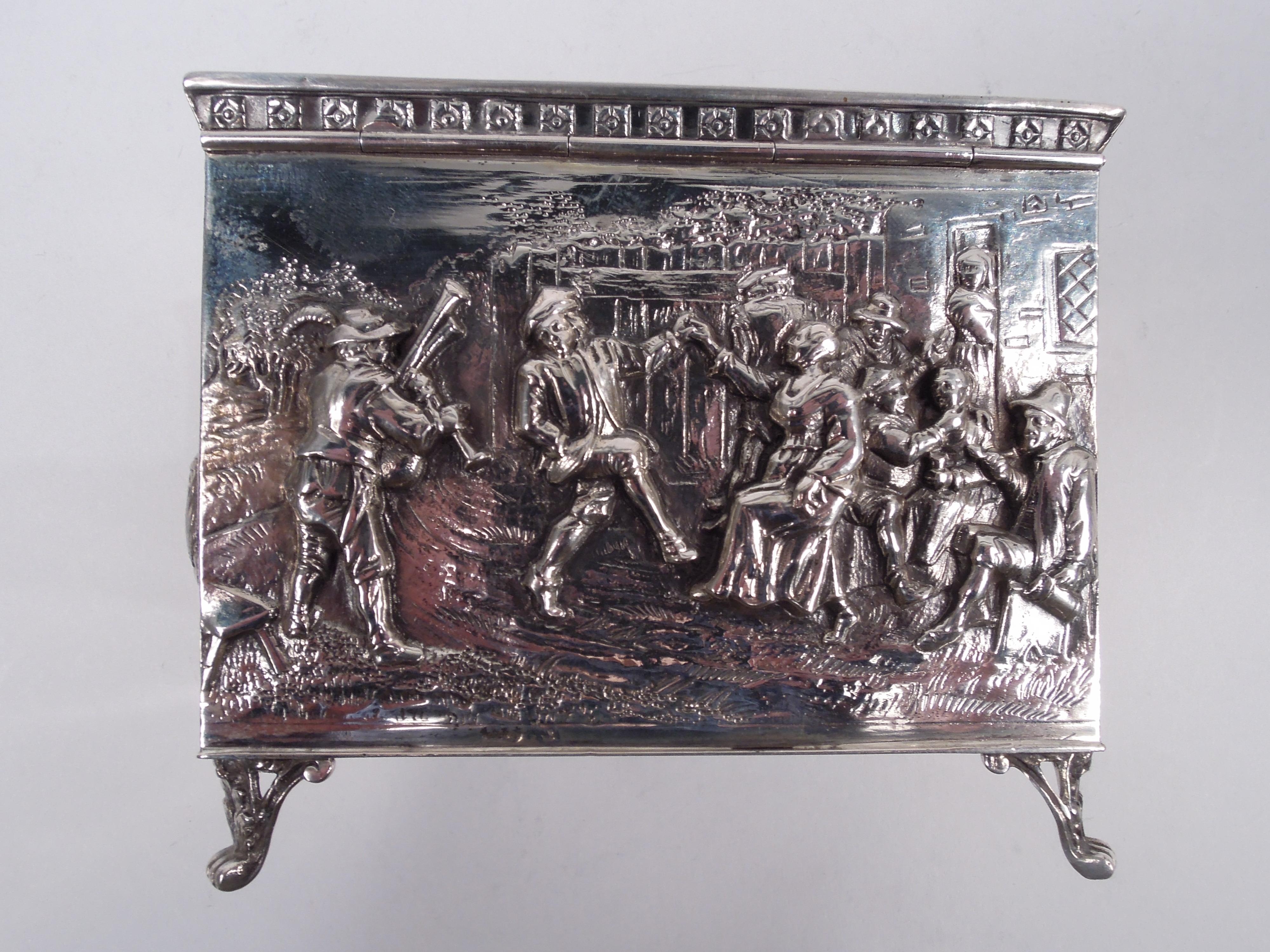 Antique German Silver Box with Olden Days Scenes For Sale 2