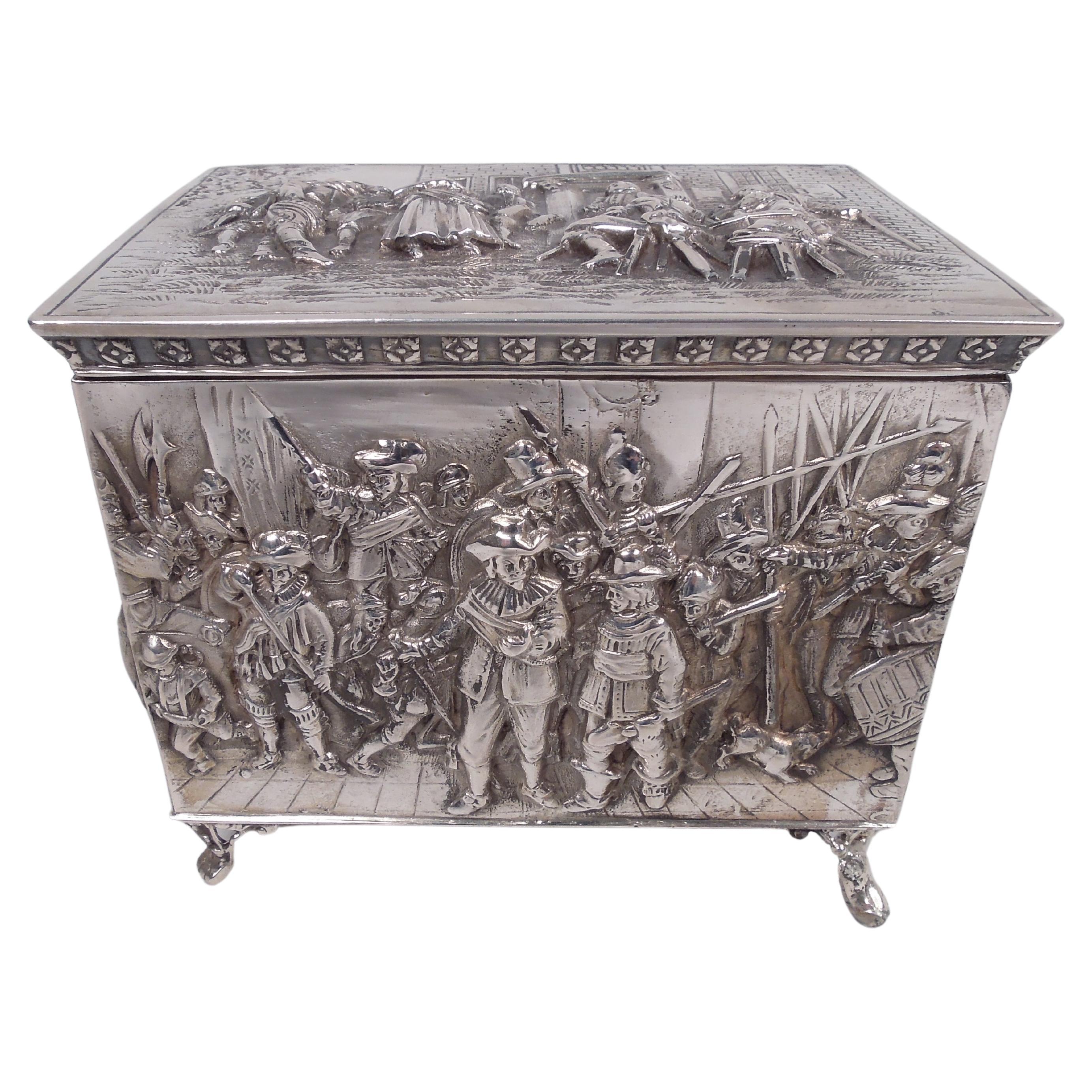 Antique German Silver Box with Olden Days Scenes For Sale