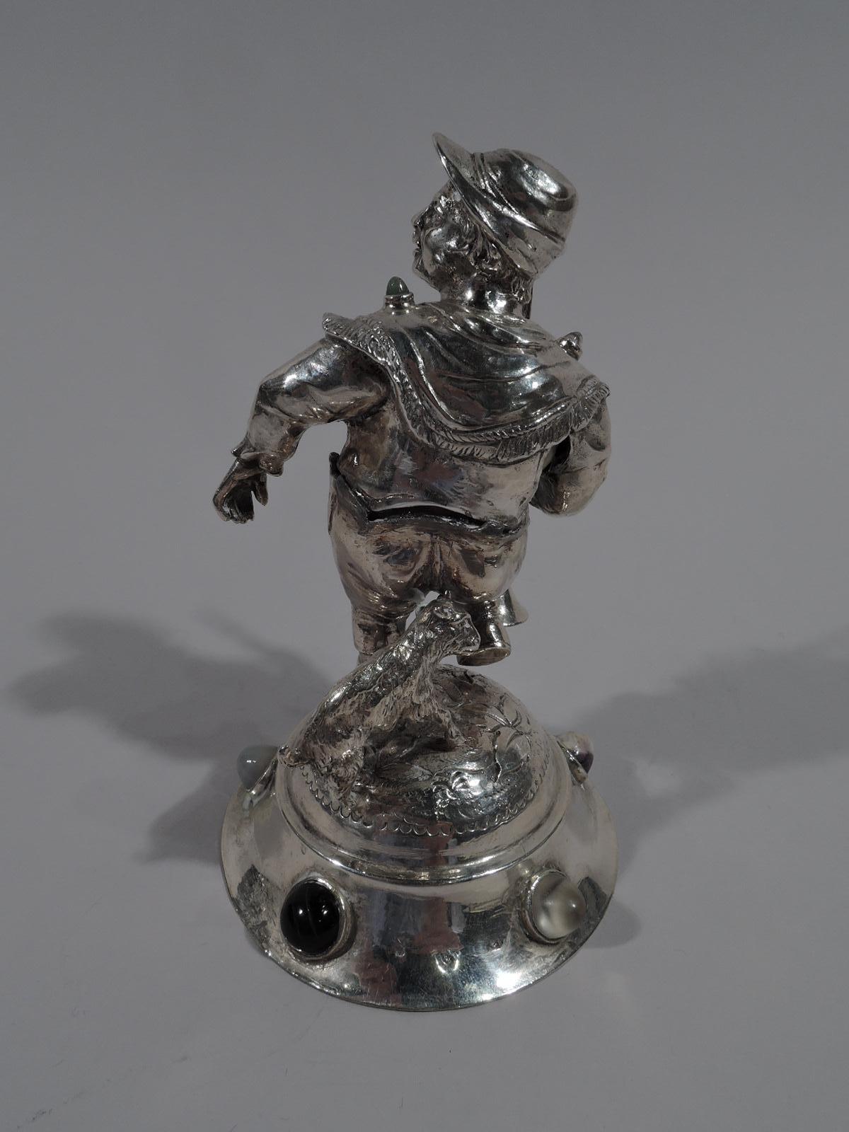 Victorian Antique German Silver Boy Shepherd Boy with Hardstones