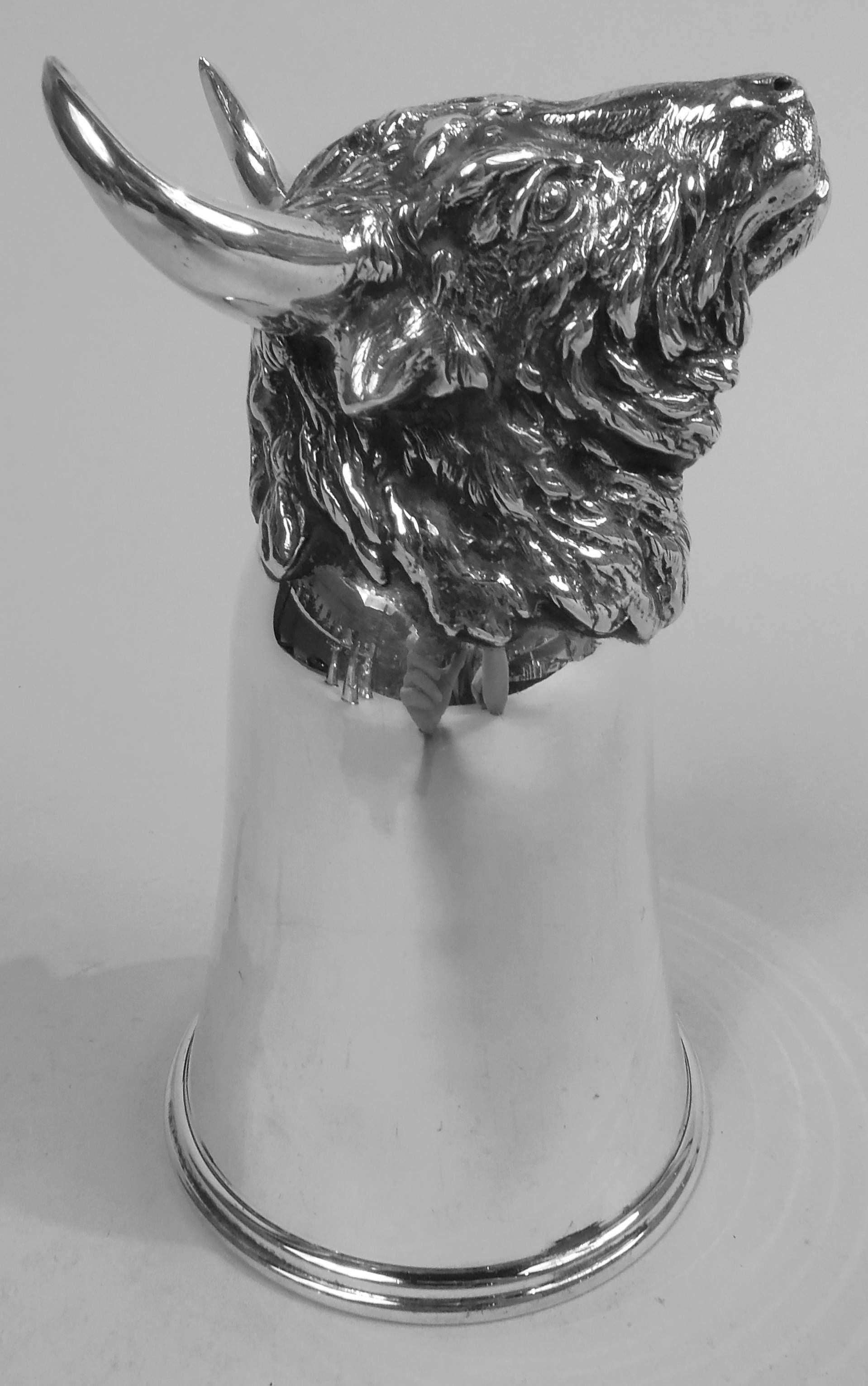 Edwardian Antique German Silver Bull Head Stirrup Cup For Sale