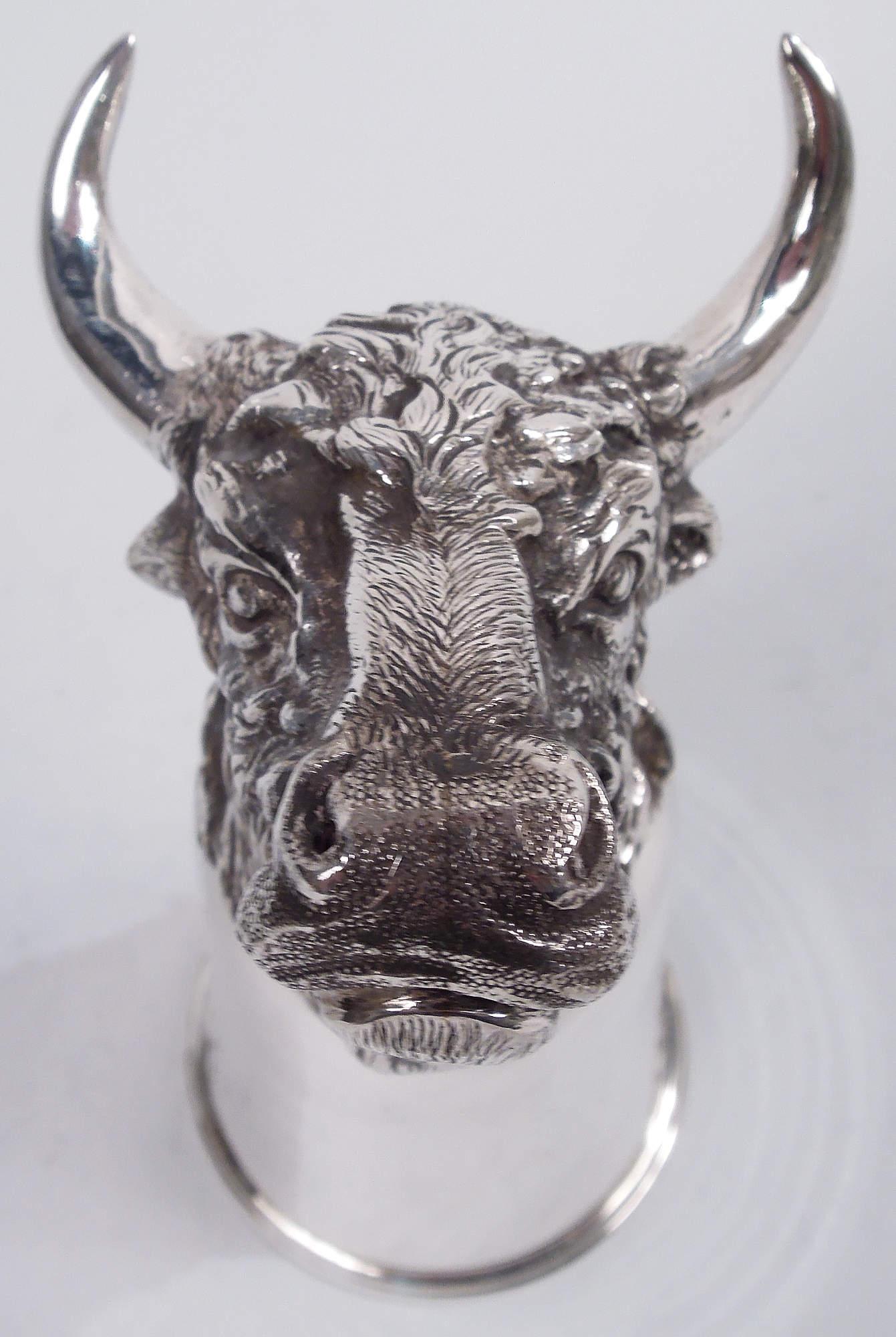 20th Century Antique German Silver Bull Head Stirrup Cup For Sale