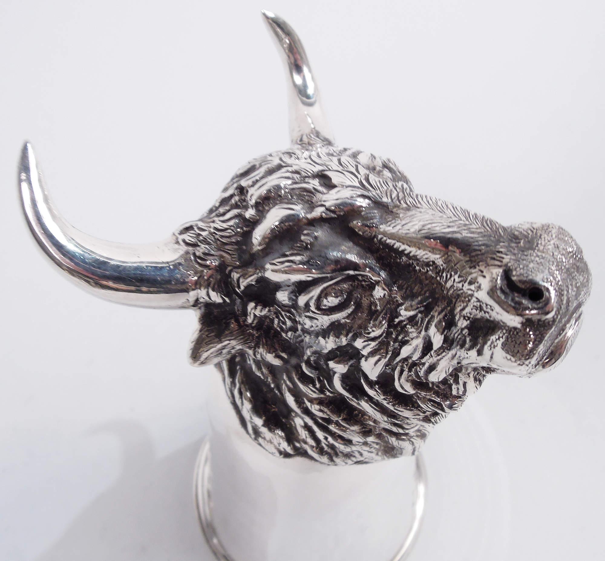 Antique German Silver Bull Head Stirrup Cup For Sale 1