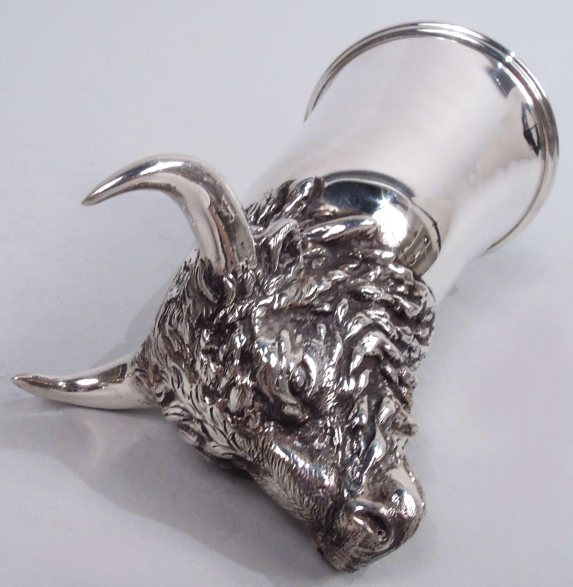 Antique German Silver Bull Head Stirrup Cup For Sale 2