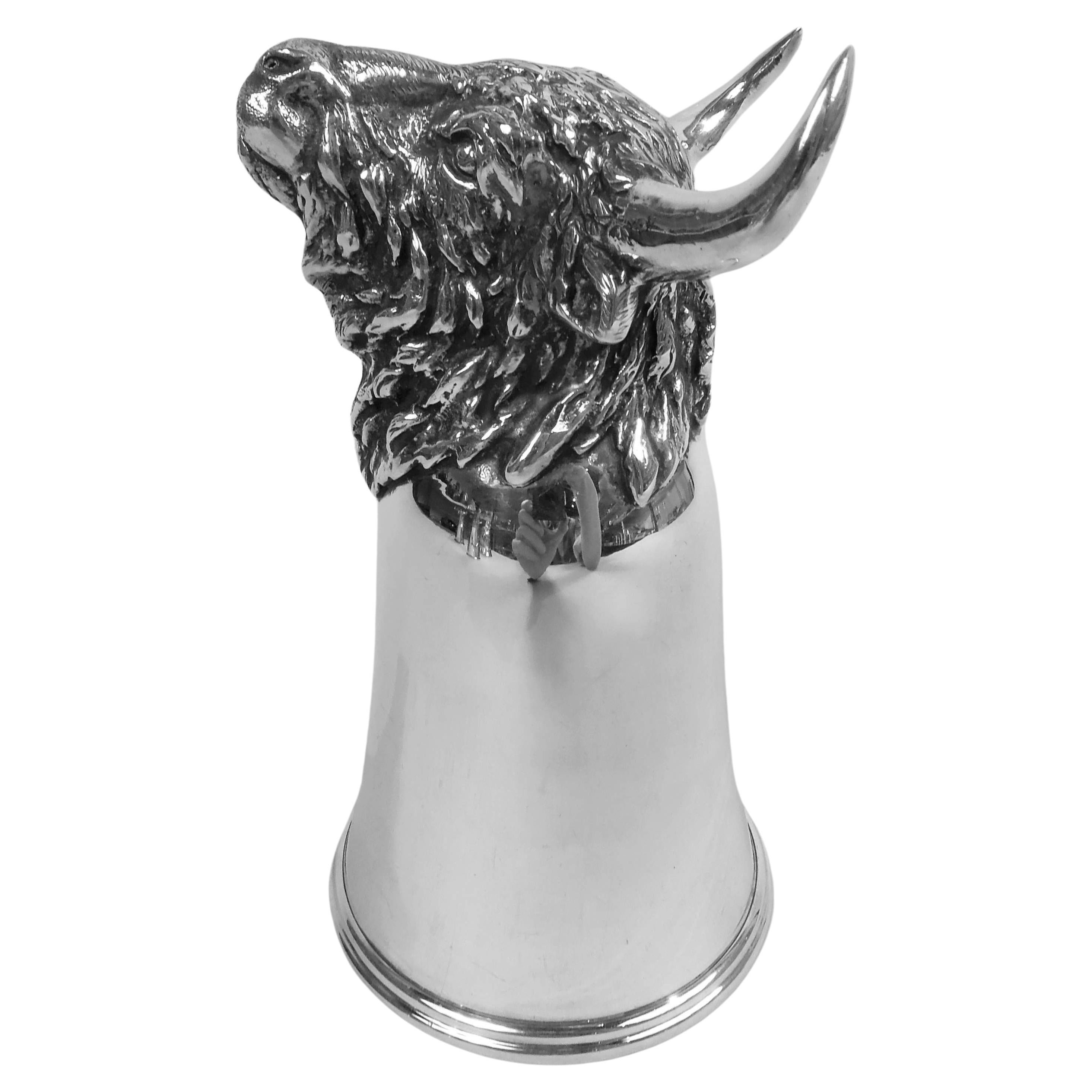 Antique German Silver Bull Head Stirrup Cup For Sale