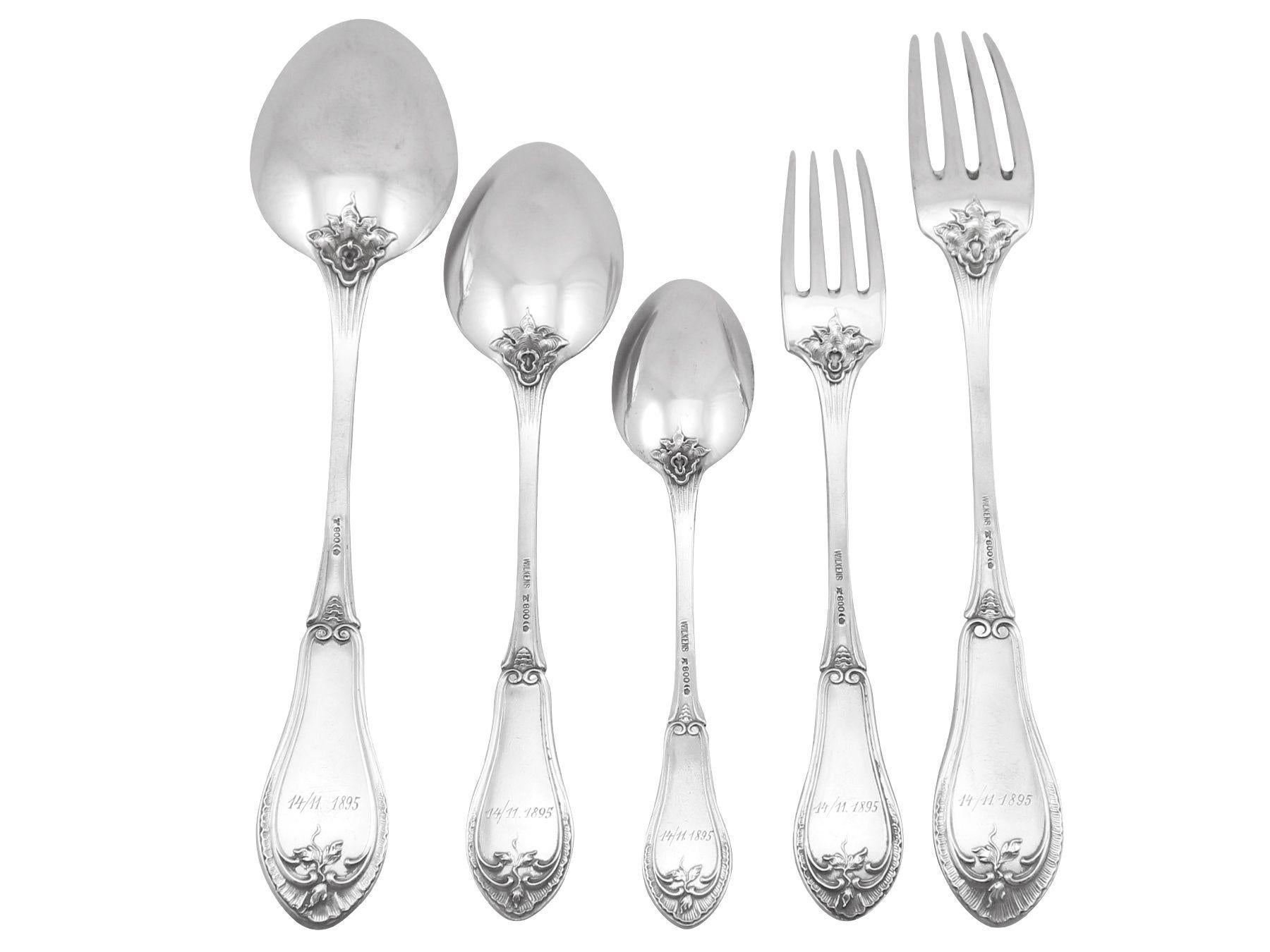 An exceptional, fine and impressive antique German 800 standard silver flatware service for twelve persons; an addition to our flatware collection.

The pieces of this exceptional, fine and impressive antique German silver flatware service for