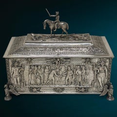 Antique German Silver Casket Box 'Triumph of Napoleon' Hanau c. 1900