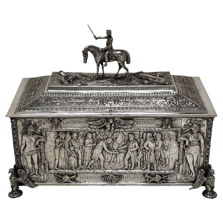 Antique German Silver Casket Box 'Triumph of Napoleon' Hanau c. 1900