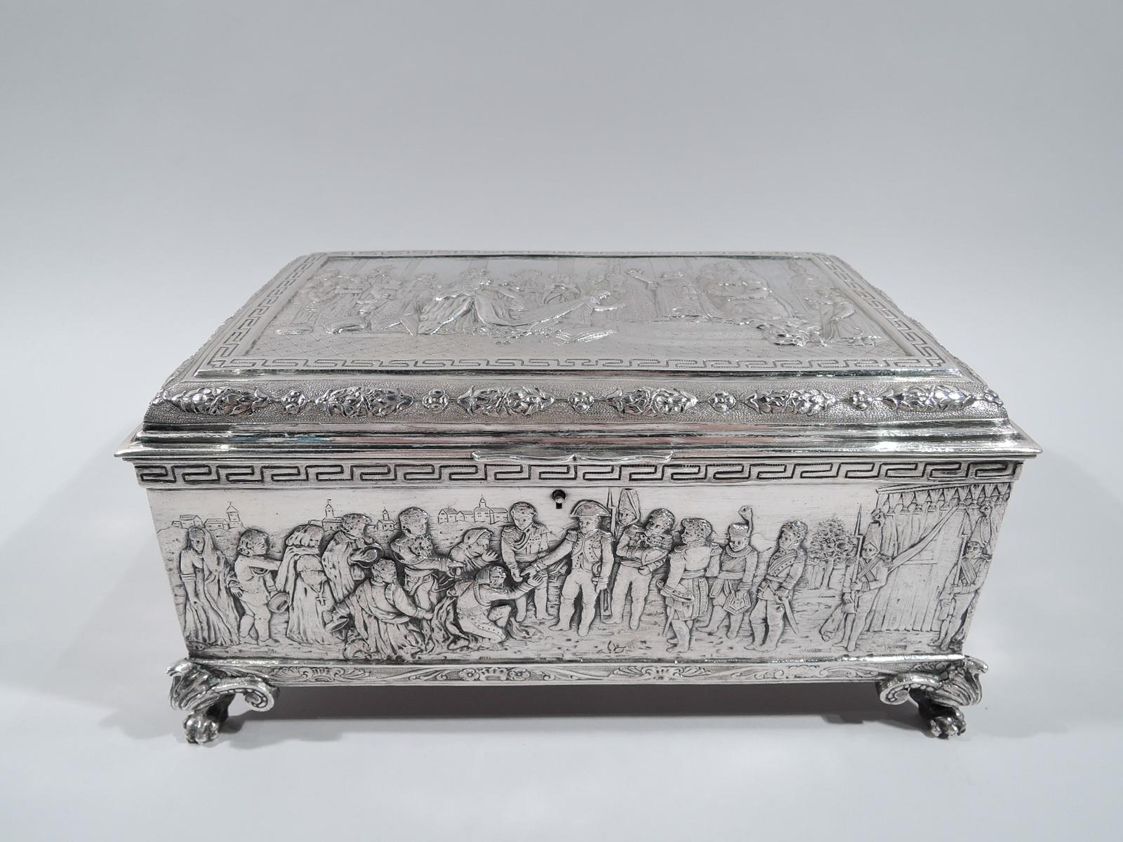 Victorian Antique German Silver Casket Box with Scenes of Napoleon’s Life